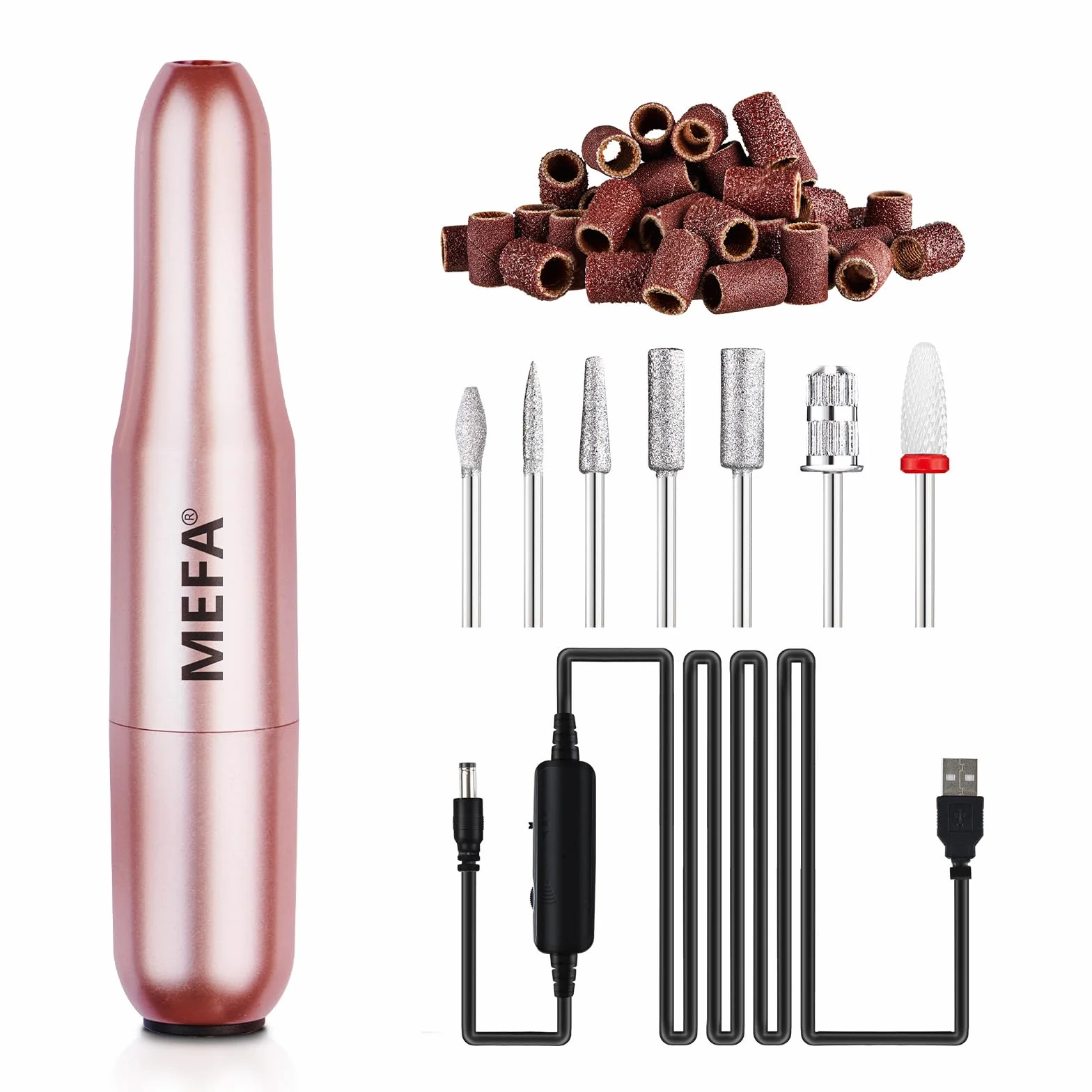 MEFA Torno para Uñas Profesional 13 en 1, 20000 Rpm Lima Eléctrica Recargable USB, Velocidad Ajustable Set Manicura Pedicura