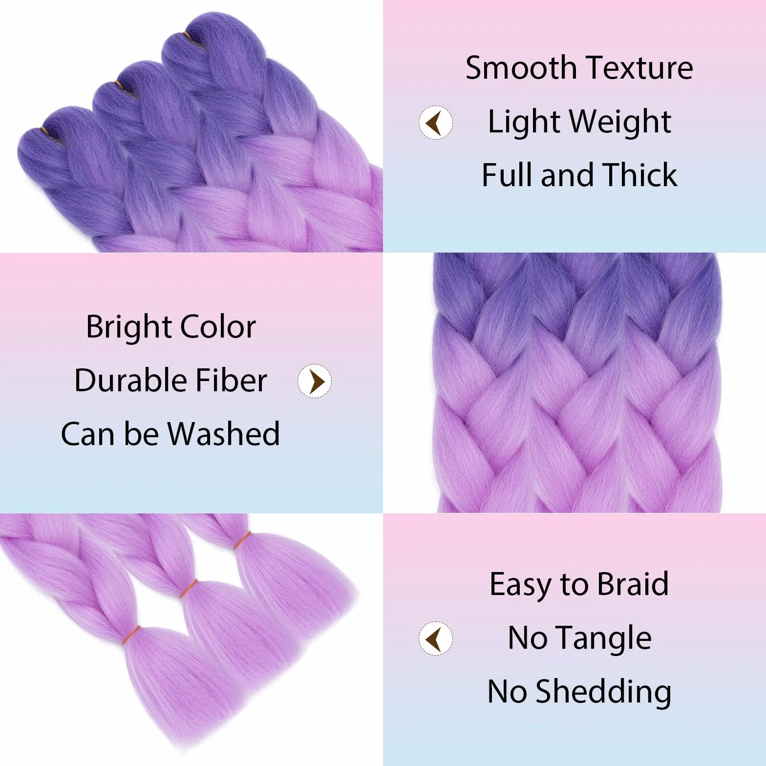 TESS Extensiones de Pelo para Trenzas Africanas Morado Oscuro y Lavanda 1 Paquete 100g Jumbo Braid