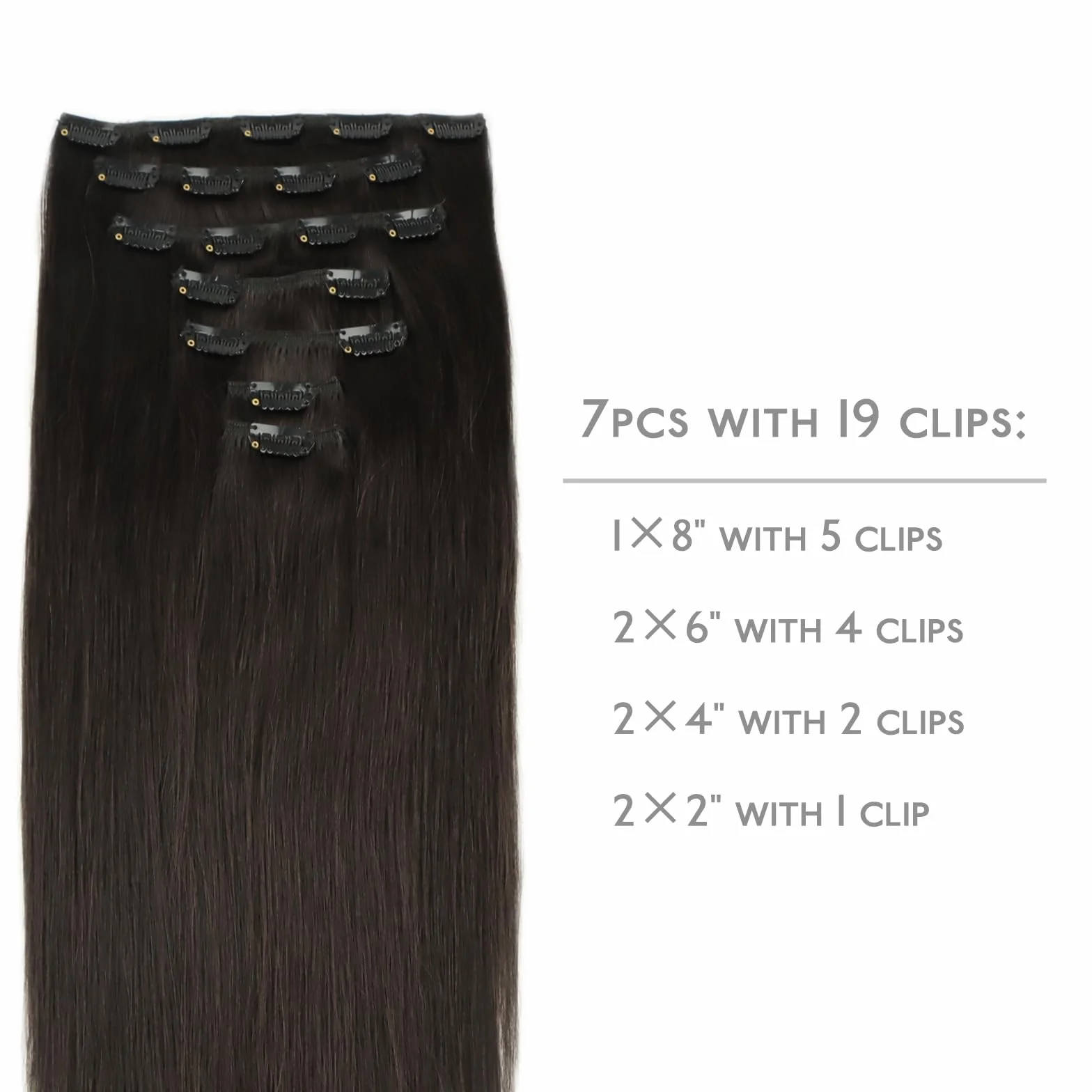 WENNALIFE Extensiones de Clip Pelo Natural 45cm 120g 7 Piezas Castaño Oscuro