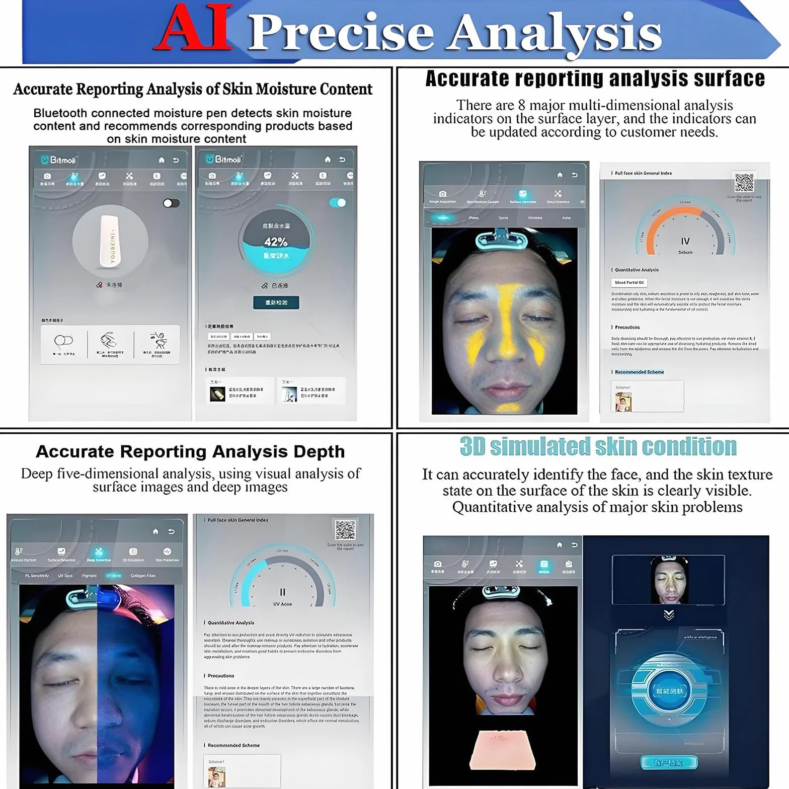 Analizador Digital De Piel con Detector De IA, Máquina Inteligente De Análisis Facial, Analizador De Humedad Facial 3D, con Pantalla HD De 13,3/21,5 Pulgadas 21.5in