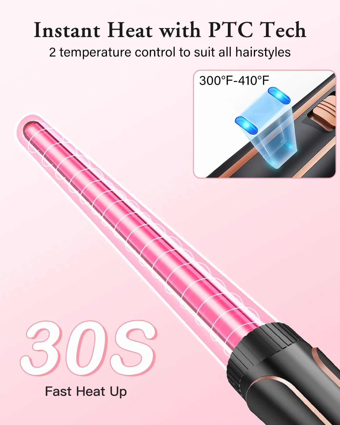 BESTOPE PRO Juego de plancha ondulada 5 en 1: cuenta con 3 barriles de cerámica para crear olas grandes, incluido un ajuste de temperatura, calentamiento rápido y un guante, 2 clips, oro rosa