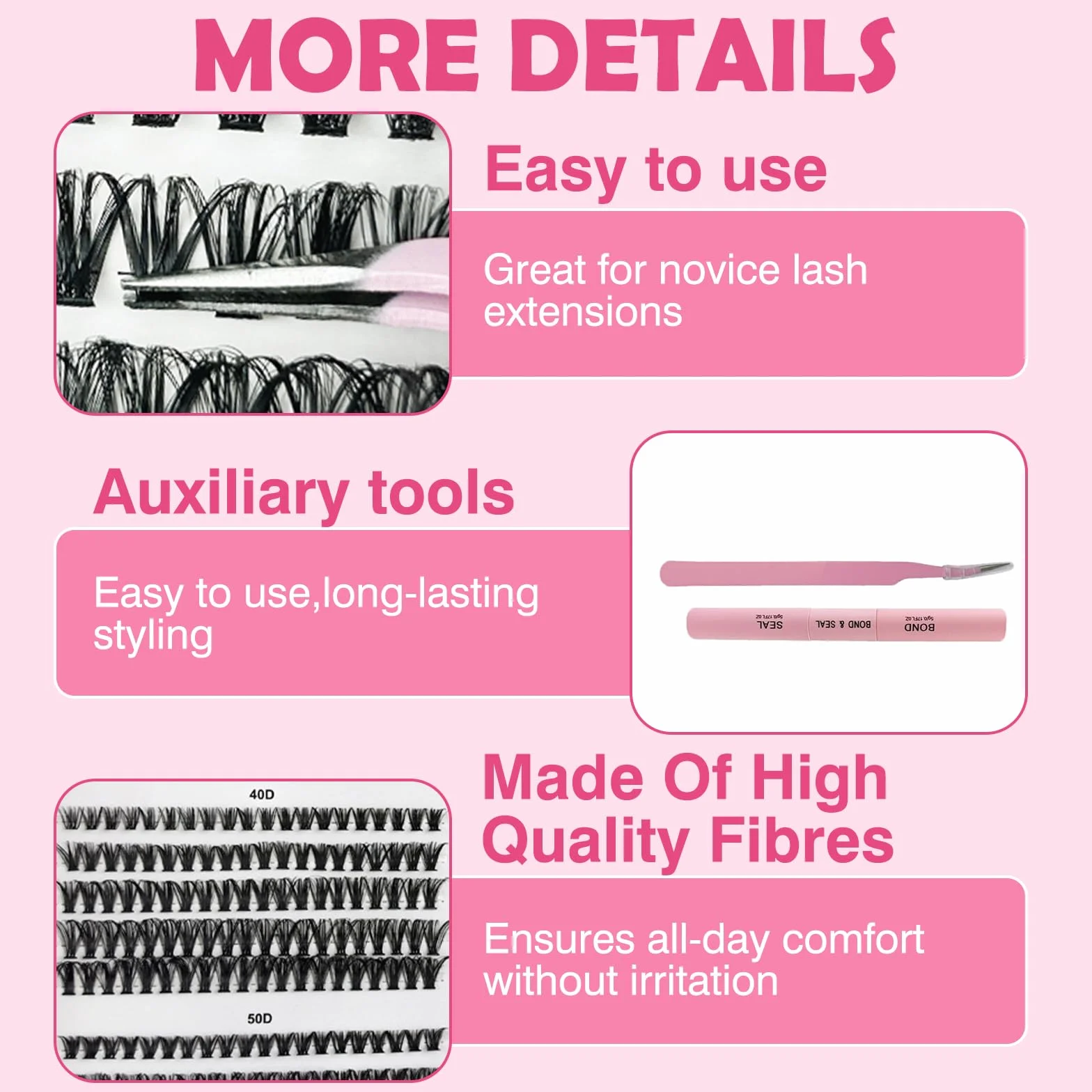 VEGCOO Pestañas Postizas Cluster Lashes 570 Unds 30-100D 8-16 mm Extensiones de Pestañas Individuales Tipo Racimo Ruso