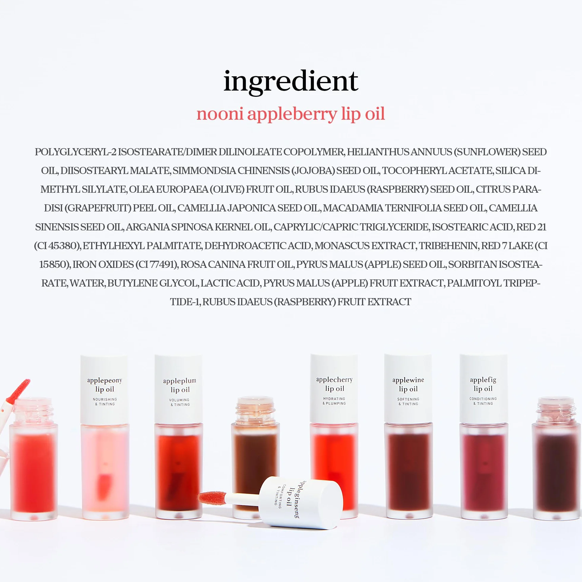 NOONI Aceite de labios coreano Appleberry Tinte de labios duradero hidratante resistente al agua 0,12 fl oz