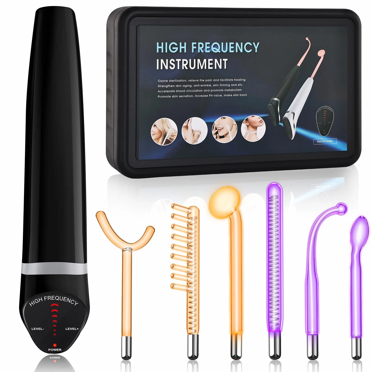 Barra de alta frecuencia para la cara, iklestar Barra de alta frecuencia con 6 tubos de vidrio, Kit de máquina facial portátil para uso doméstico
