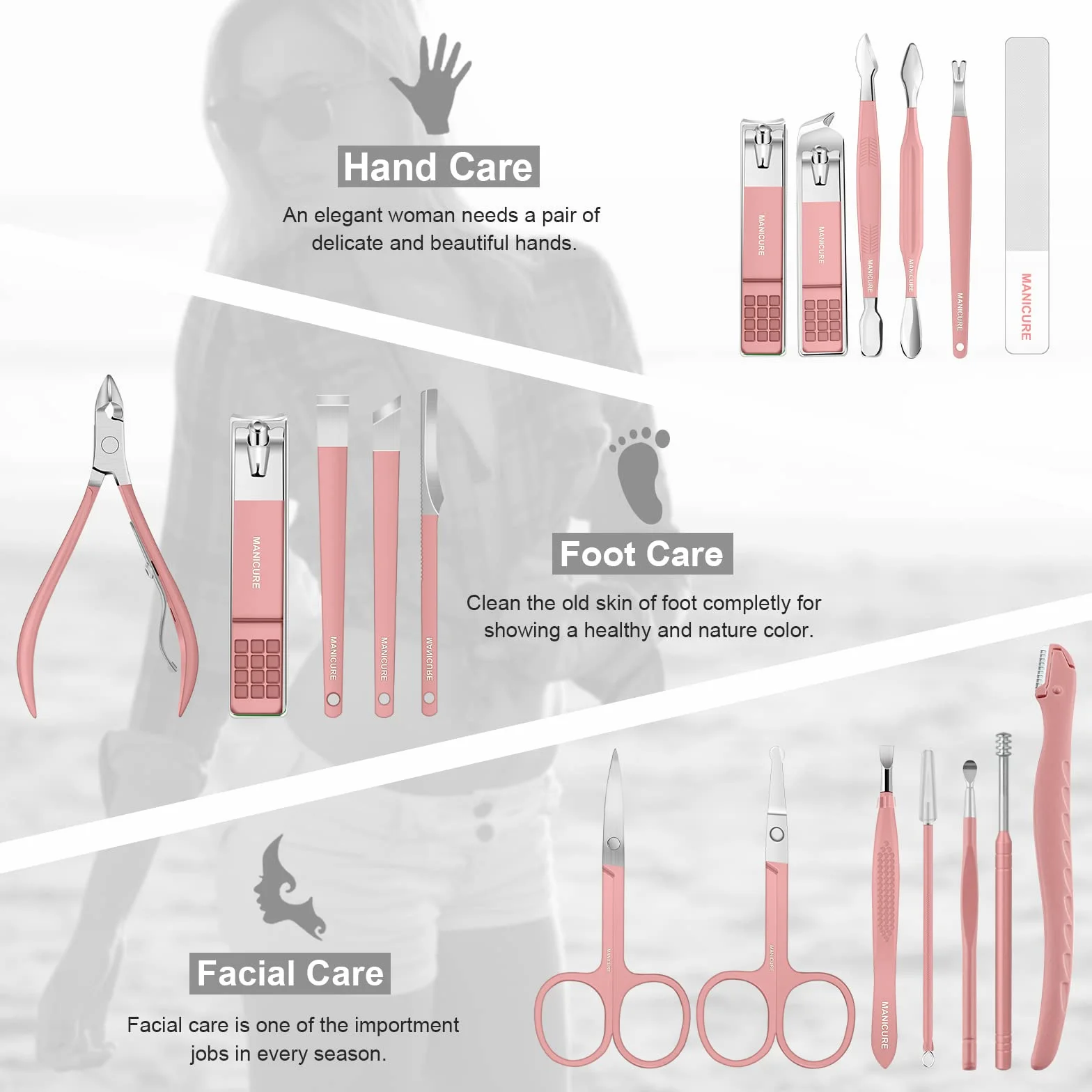 Set de Manicura y Pedicura 18 PCS Acero Inoxidable Cortaúñas Profesional con Estuche de Viaje Cuero