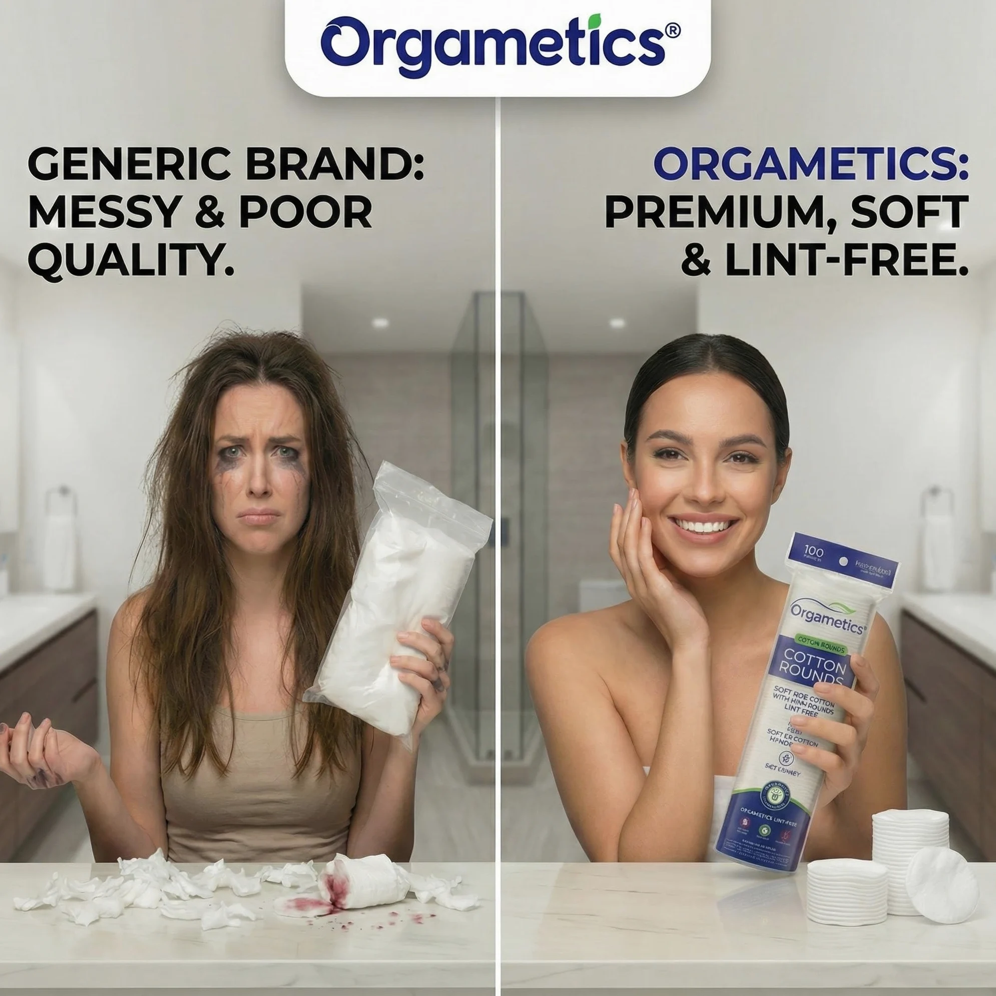 ORGAMETICS Cotton Rounds, 100% algodón turco natural premium removedor de maquillaje y limpieza facial almohadillas redondas de algodón, sin pelusas, hipoalergénico y ultra suave, 2.25 pulgadas de