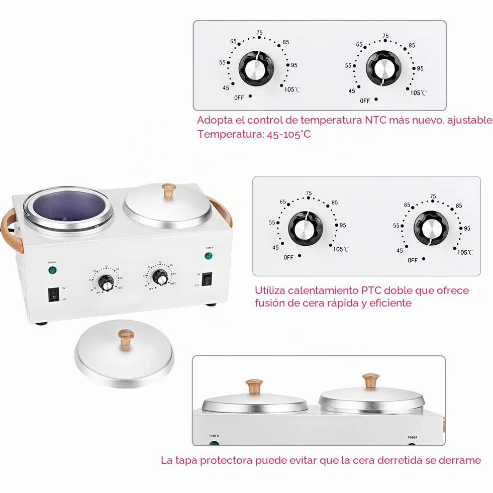 Calentador de Cera Eléctrico Caliente, Máquina de Fusión de Cera, Calentador de Cera de Parafina Caliente Calentador de Cera Depilatoria de Doble Olla Para Salón Depilación para Cera de Belleza