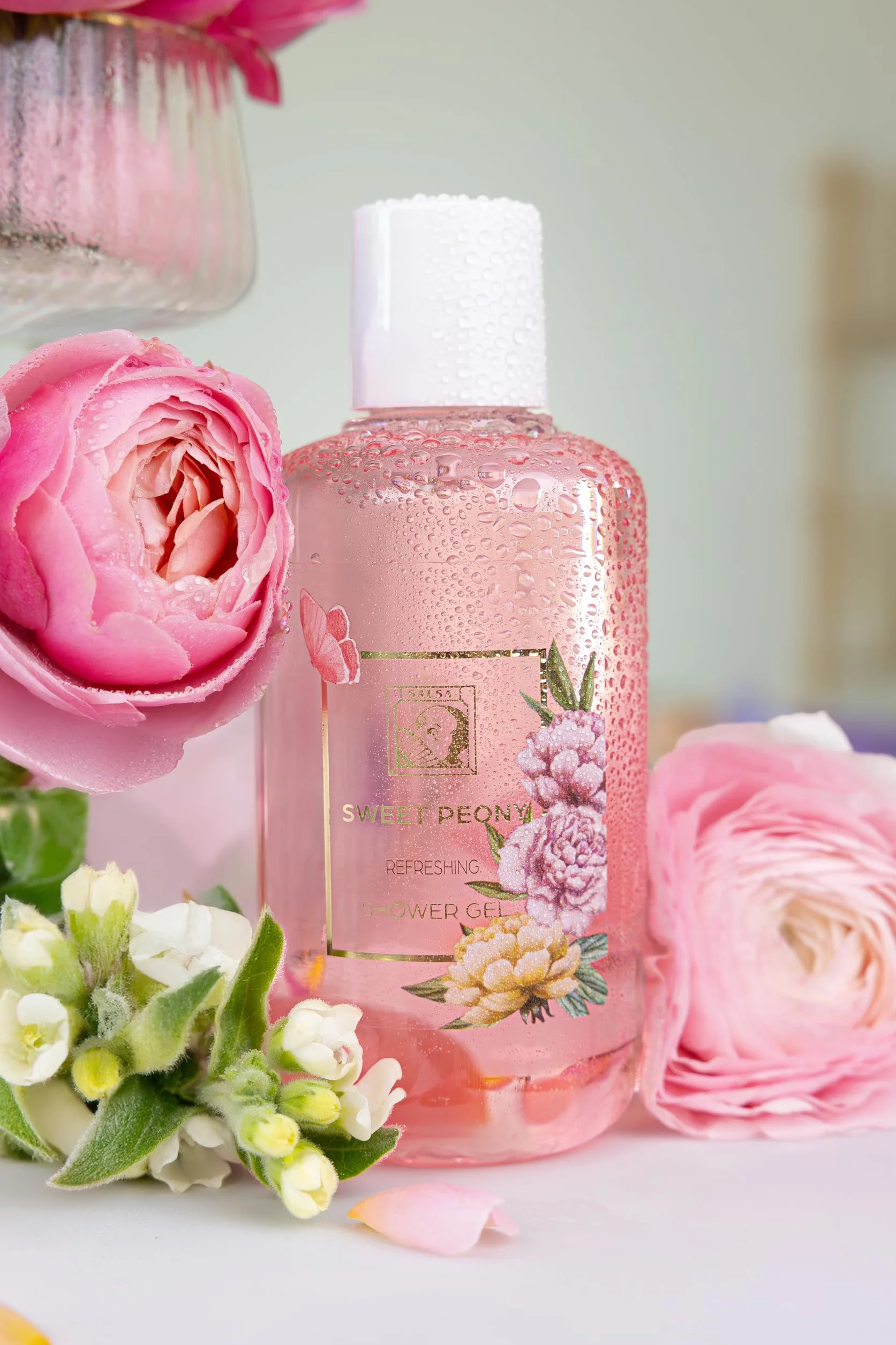 Accentra Set de Regalo SWEET PEONY 4 Piezas Gel de Ducha Loción Corporal Manteca Corporal Esponja