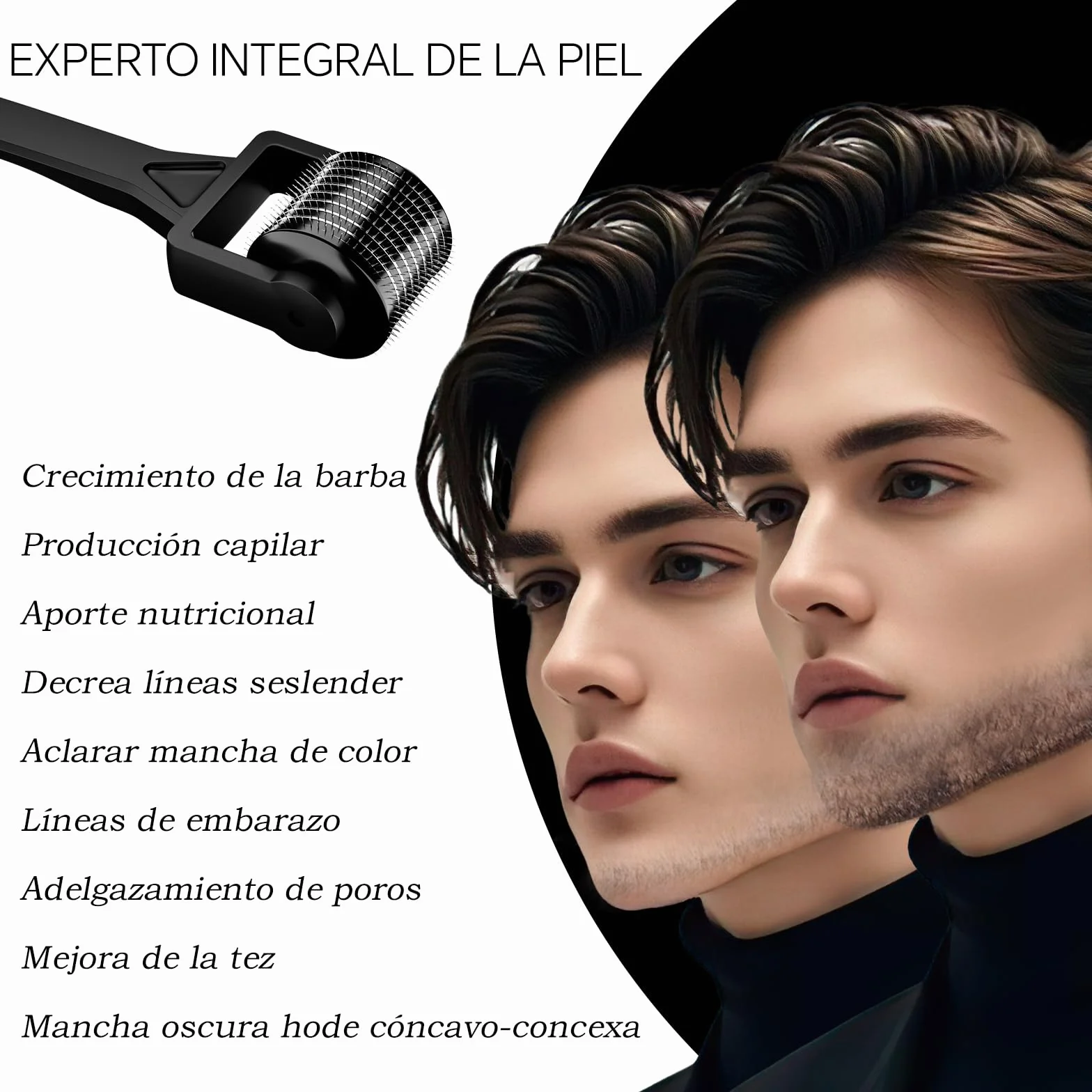 Mr.roller Dermaroller Cabello 1mm Microneedling para Crecimiento Barba y Cuero Cabelludo