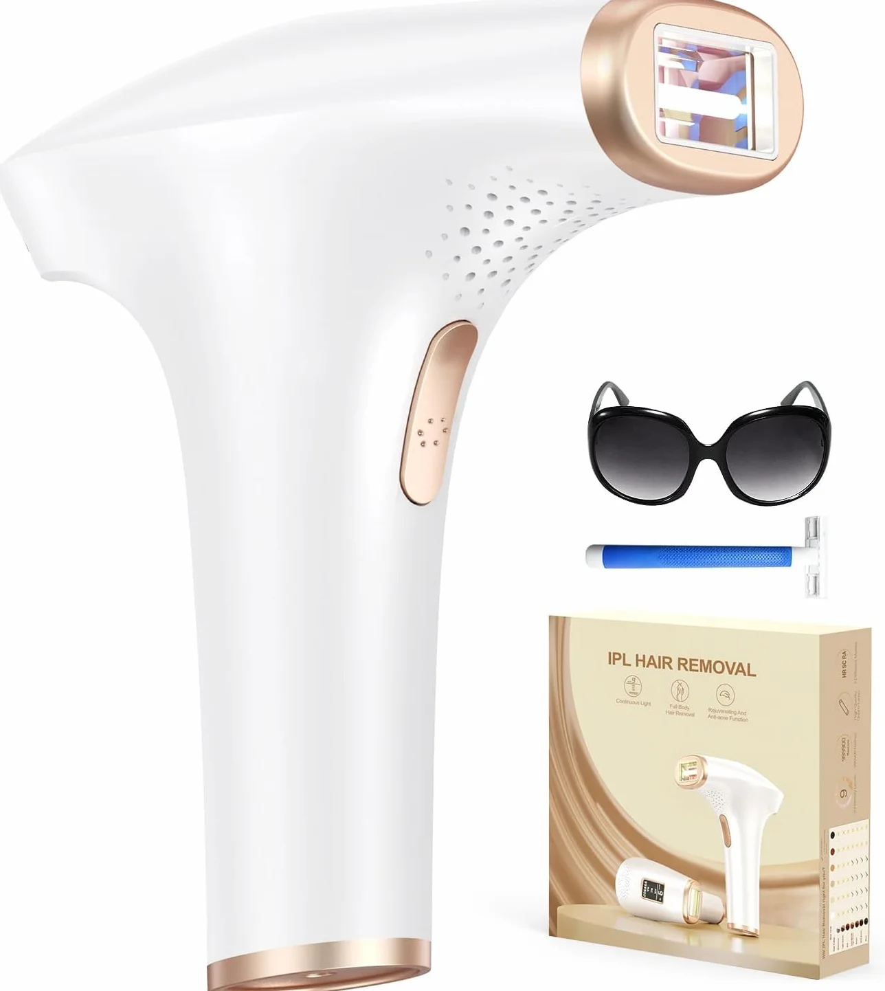 Haarlosy Depiladora Láser IPL Sin Dolor para Rostro, Bikini y Cuerpo, GLY01 | Depiladora de Luz Pulsada con 3 Funciones, 9 Niveles de Energía, para Mujeres y Hombres, Uso en Casa