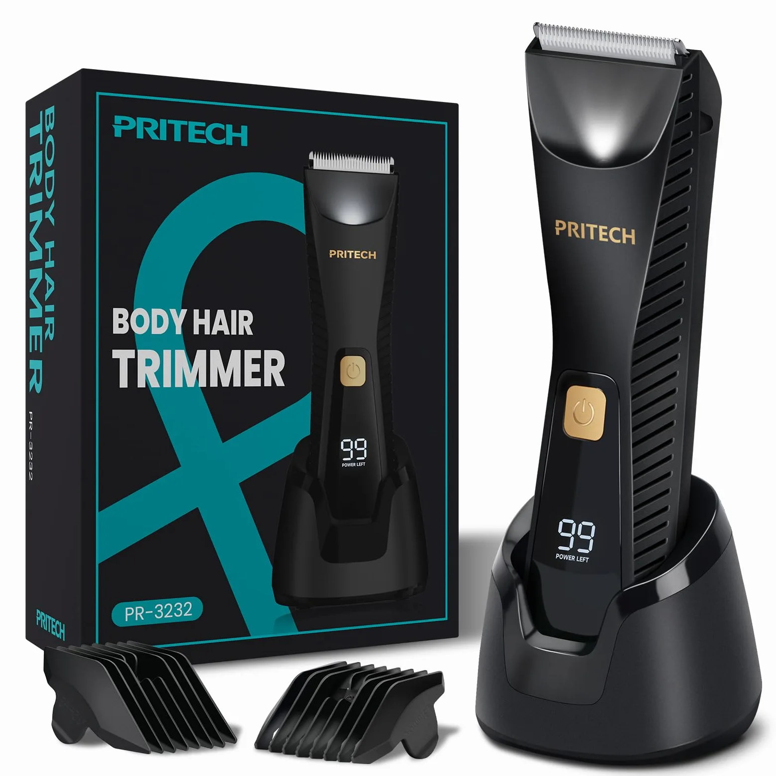 PRITECH Recortadora de vello púbico impermeable para hombres, afeitadora de hoja de cerámica con carga USB, uso húmedo y seco y diseño sin níquel, seguro para bolas y piel sensible (negro)