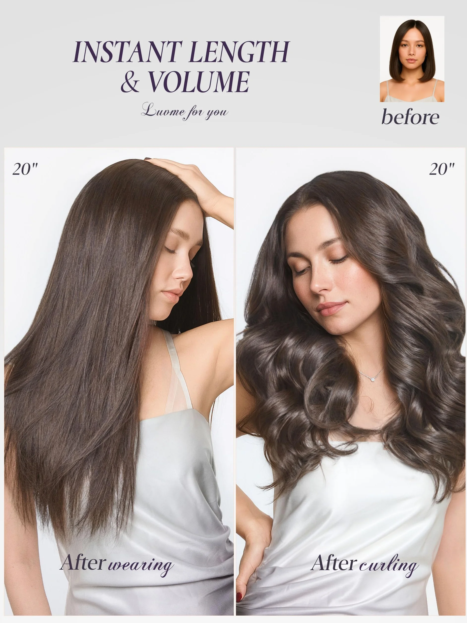 LUVME Extensiones de cabello humano hechas a mano con clip, 18 pulgadas, 120 g, 7 unidades, color marrón moca, lacio, doble trama, sin costuras, para una cobertura completa