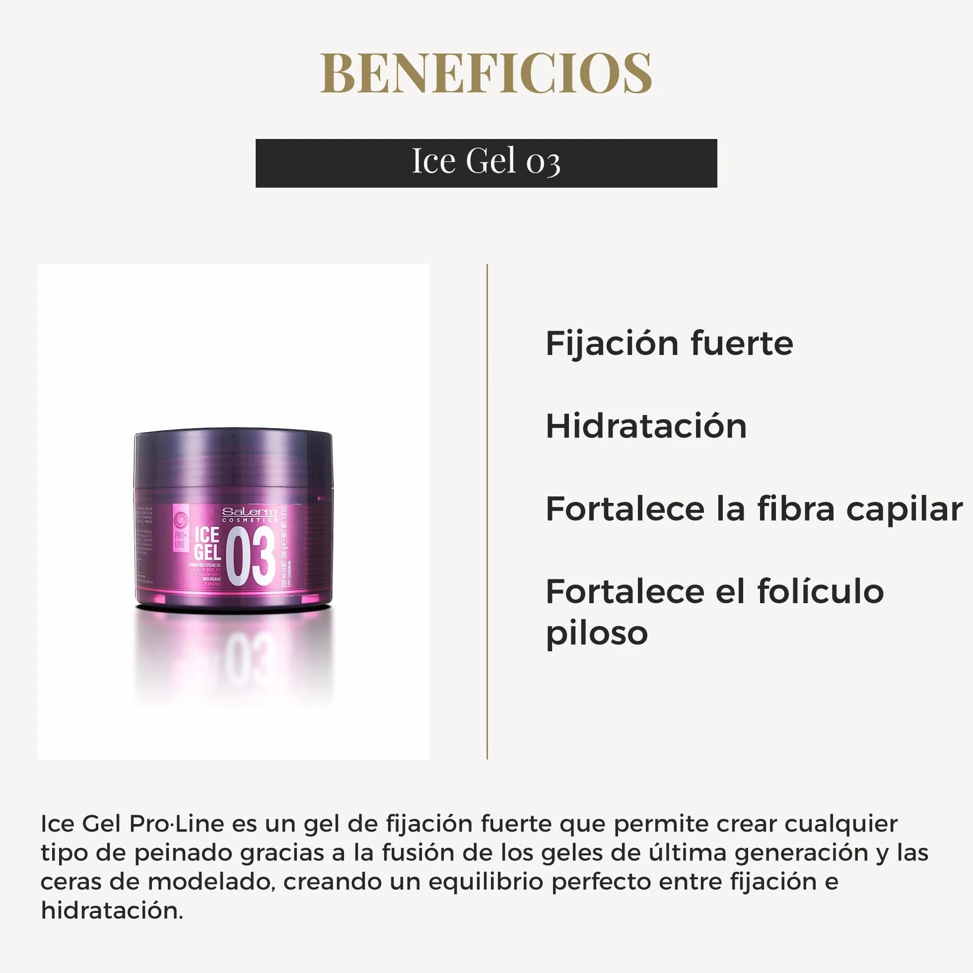 SALERM Ice Gel 03 Fijador para el Pelo 200 ml Fijación Fuerte Efecto Mojado