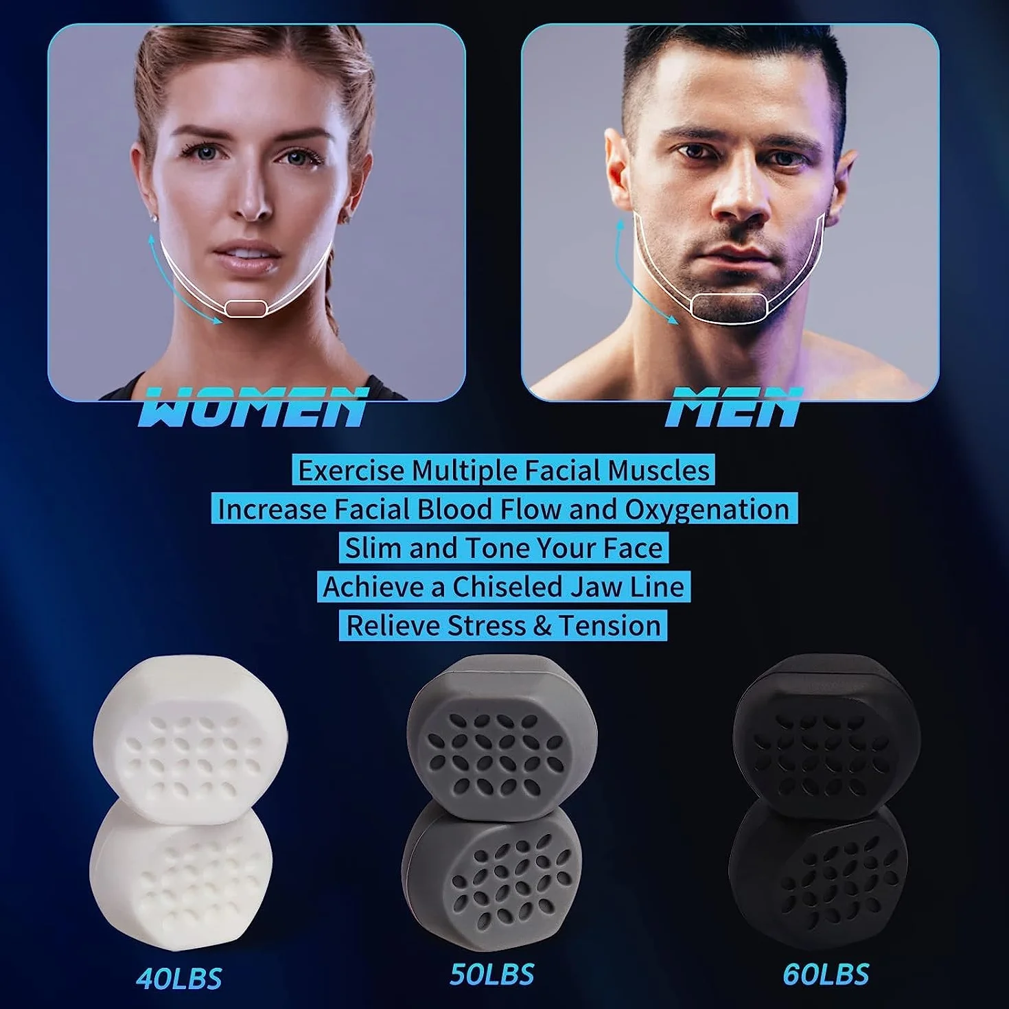 Jawline Exerciser 3 Piezas Masticador Mandibula Reductor de Mentón Doble
