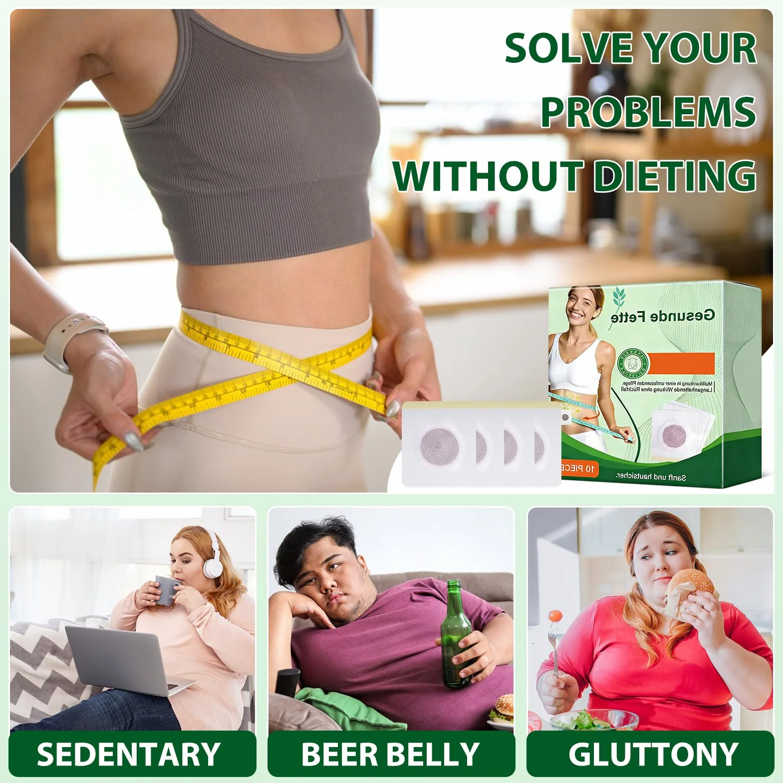 Moringa - Parches adelgazantes 10 en 1, Moringa 10-in-1 Slimming Patches, Con Extractos Botánicos, lngredientes Naturales, Für Alle Haut, parches adelgazantes para hombres y mujeres