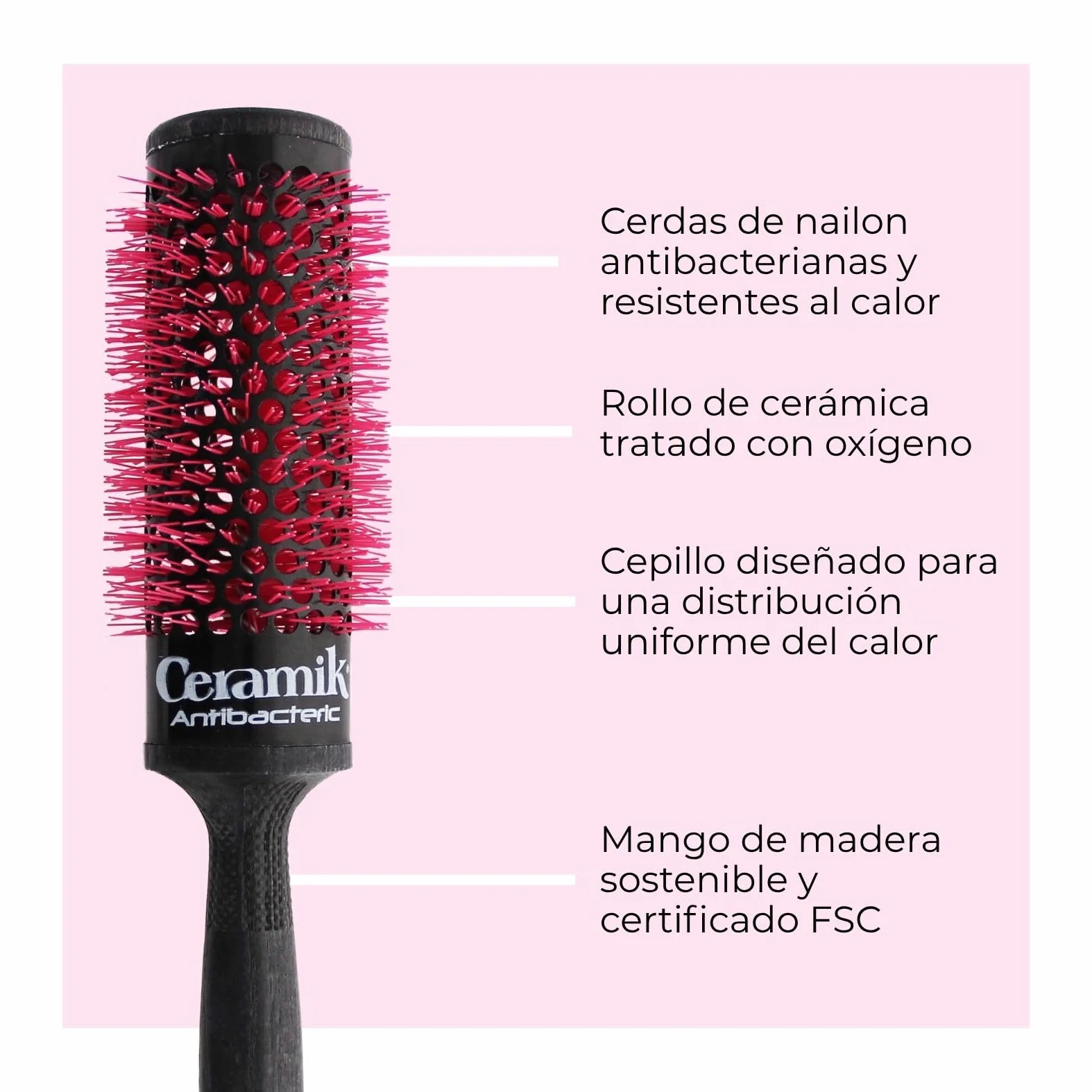 TEK Ceramik Oxy – Juego de 6 cepillos redondos (13/18/24/30/36/42 mm) – Barril de cerámica – Para todo tipo de cabello – Fabricado en Italia