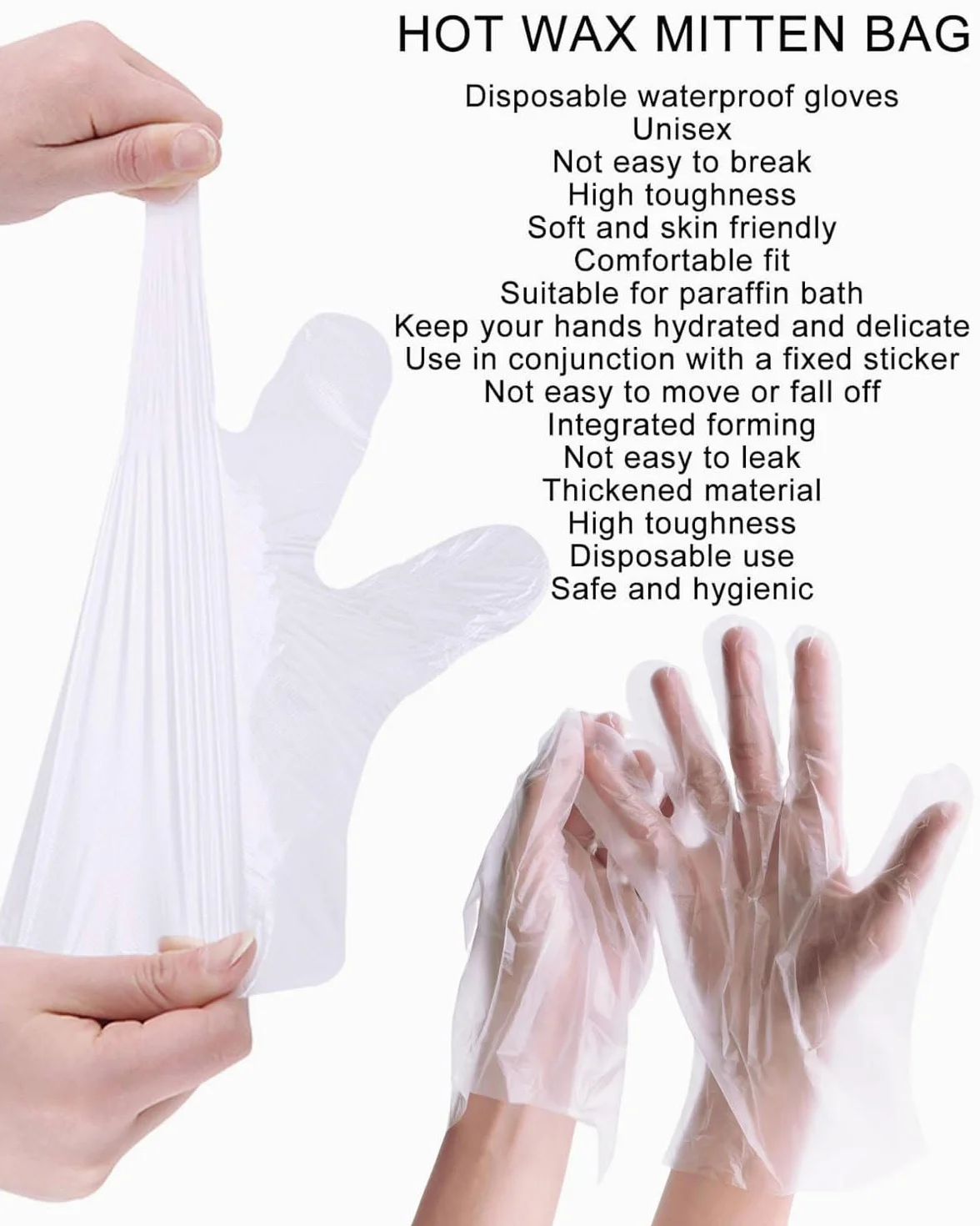Guantes de parafina transparentes 100 unidades para tratamientos de cera en spa