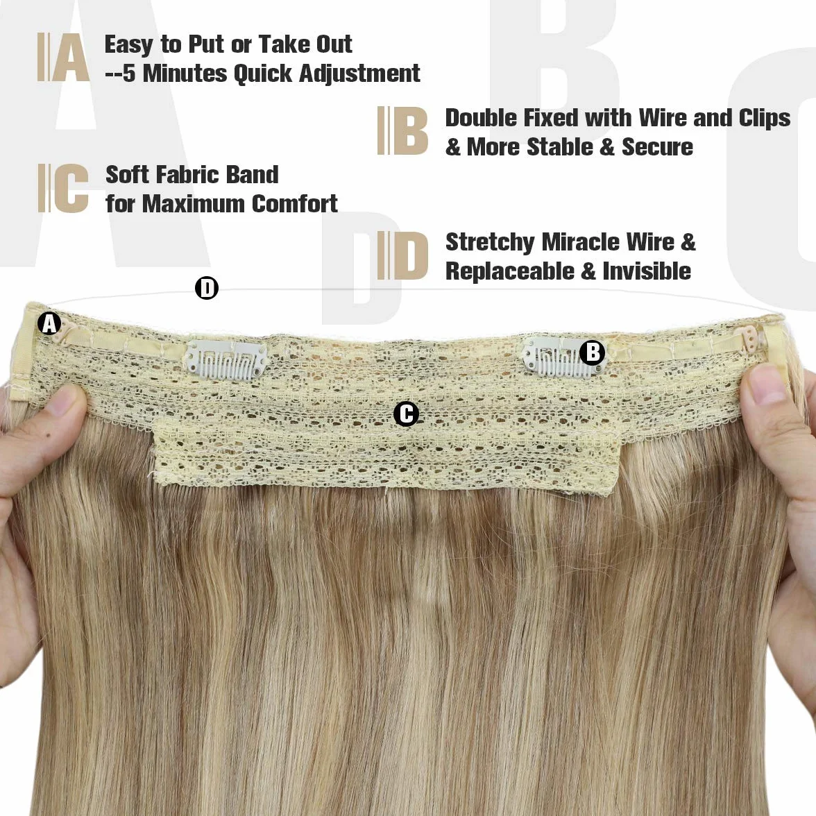 Sunny Invisible Halo Weft Extensiones de Cabello Natural Hilo 20 Pulgadas 100% Cabello Humano Real Extensions 100g Highlight Rubio Dorado con Medio 16/22#