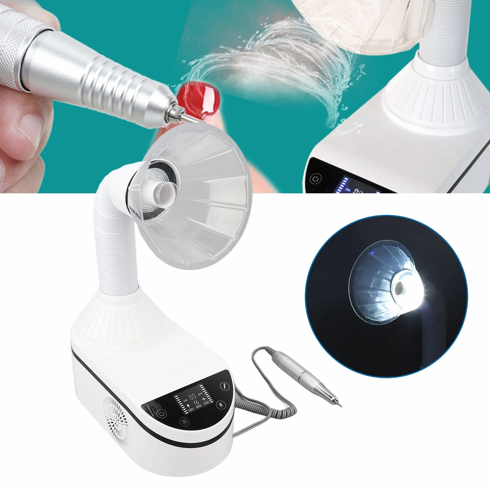 Máquina removedora de polvo de uñas, máquina perforadora de uñas, aspiradora de uñas, voltaje 100-240V para salón de arte (Enchufe de la UE)