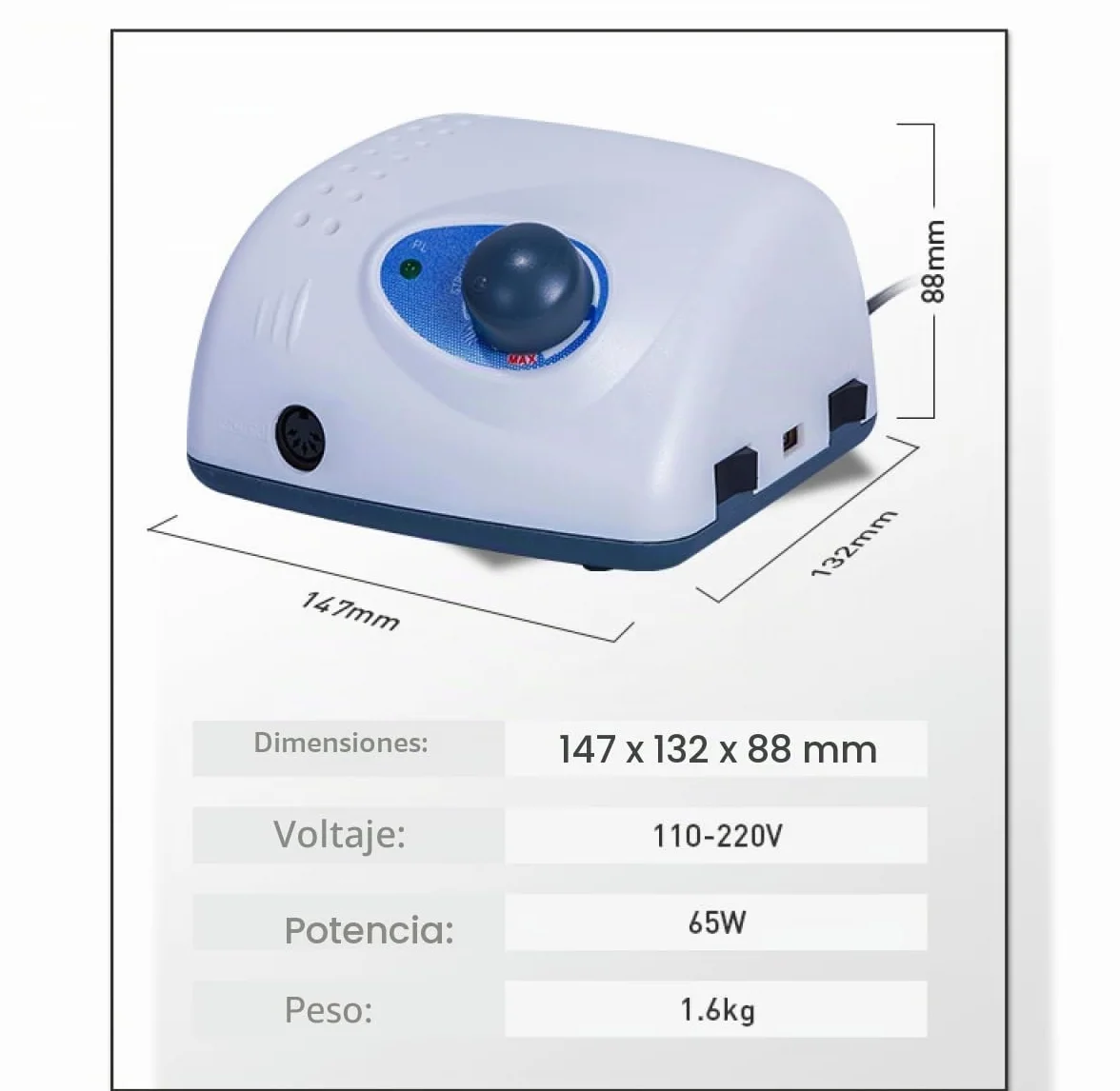 Saeshin Strong 210 Micromotor, 35000 RPM - Taladro de uñas de aluminio para cuidado profesional de uñas, laboratorio dental, funciona con pedal, tamaño de cortador de 2.35 mm, alimentado por
