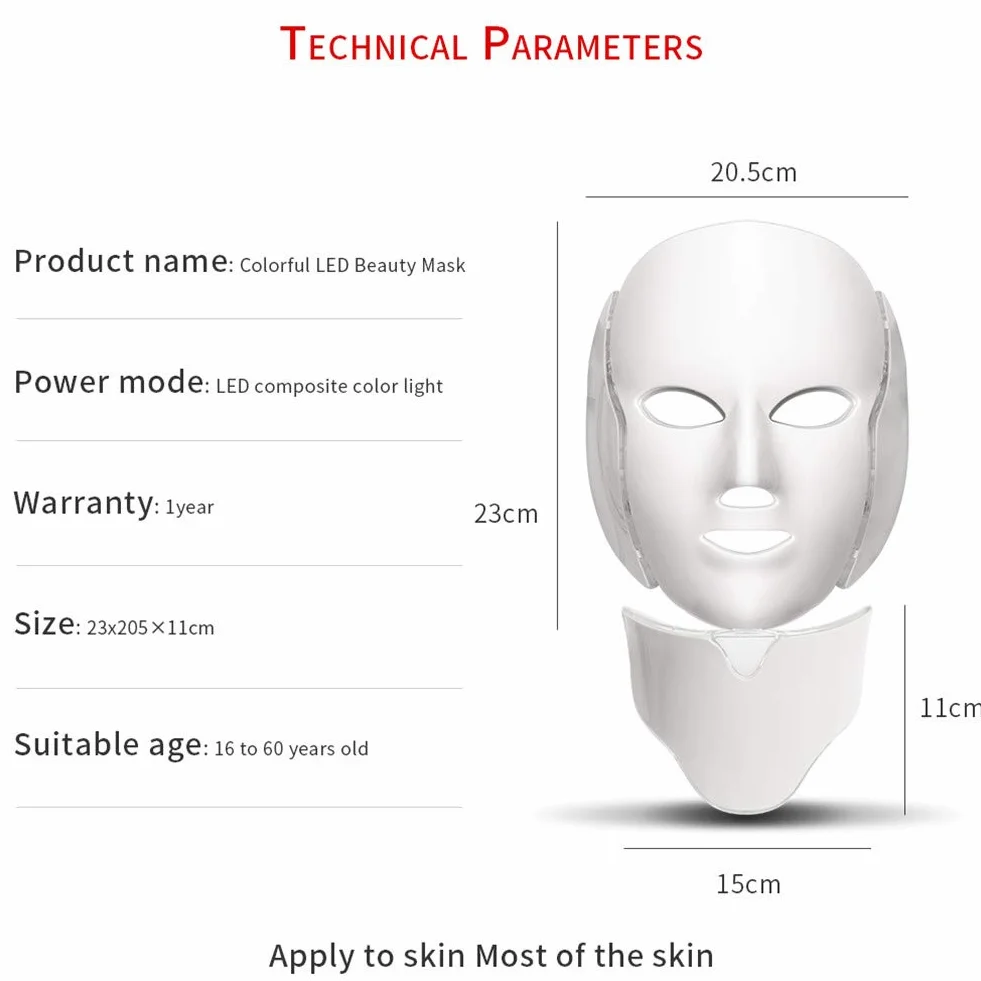 7 Color LED Máscara Light Therapy LED Máscara Photon Con Cuello Máscara Facial De Cuello LED EMS Micro Corriente Antiarrugas Anti Acné Rejuvenecimiento De La Piel Máquina De Belleza