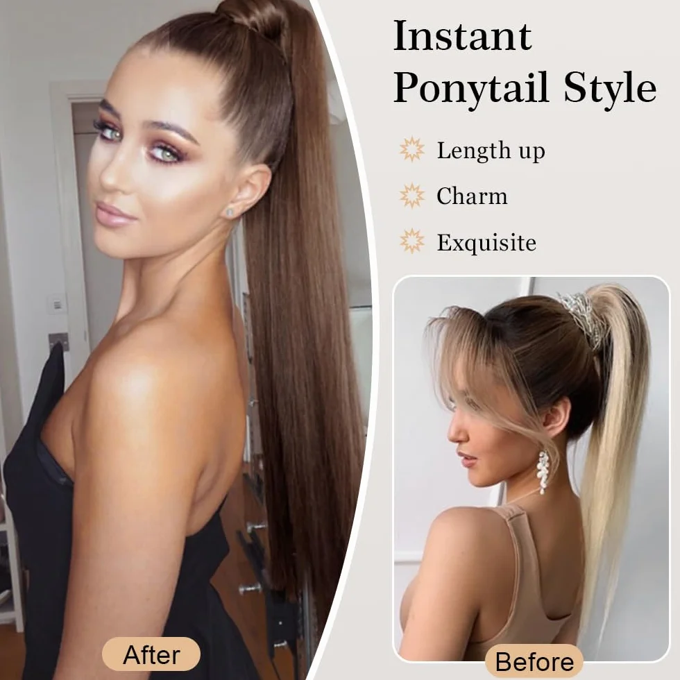 Cola de Caballo Extensiones 55 CM Pelo Natural Liso Postizo para Mujer Niña