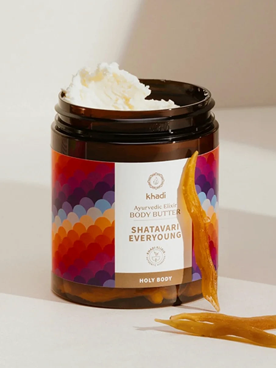 khadi SHATAVARI EVERYOUNG Manteca corporal ayurvédica, rica manteca corporal, repara, suaviza y hace la piel más resistente, Cosméticos naturales 100% certificados y veganos certificada - 100ml
