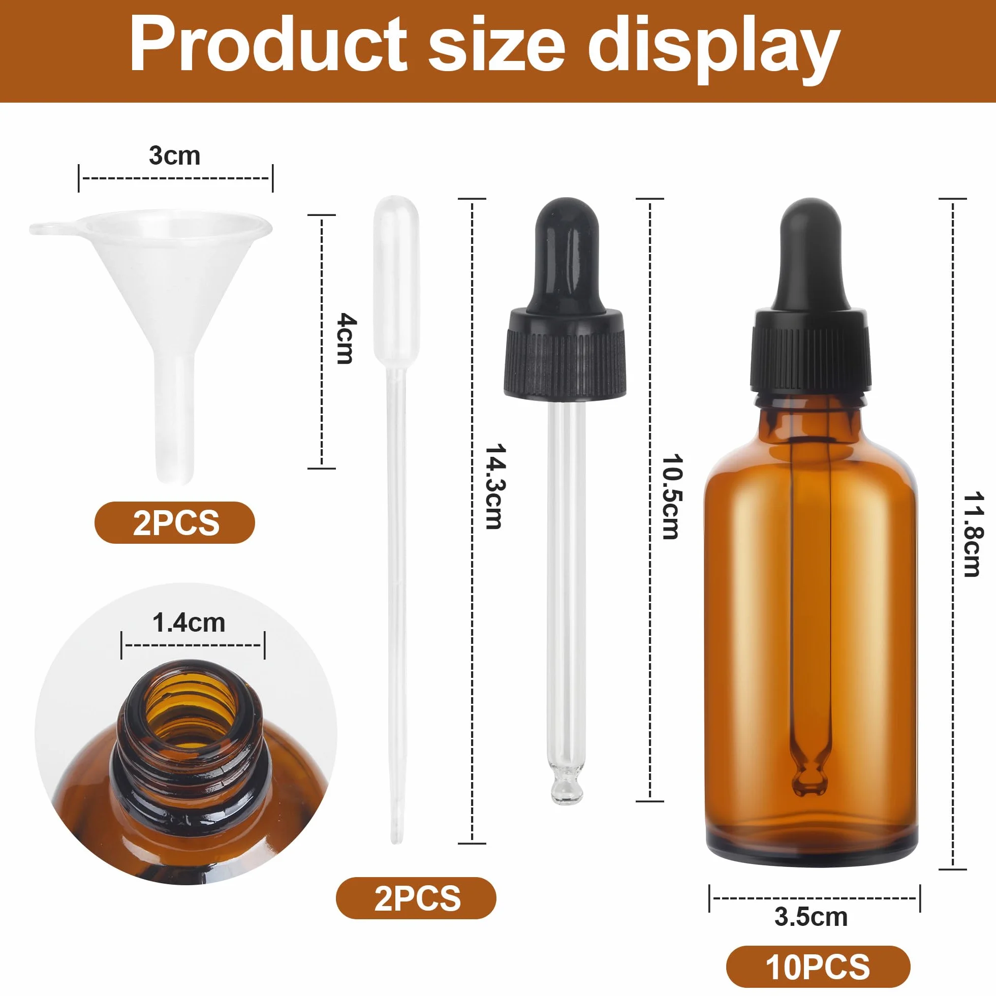 Frascos Cuentagotas Cristal 50ml Ambar con Gotero y Embudo para Aceites Esenciales