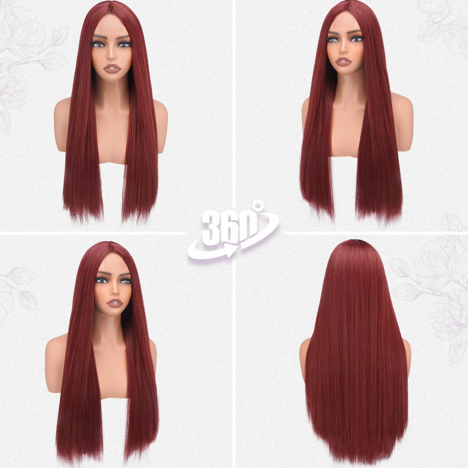 BARSDAR Peluca Larga Liso Borgoña Rojo 71cm para Mujeres Aspecto Natural Sintético