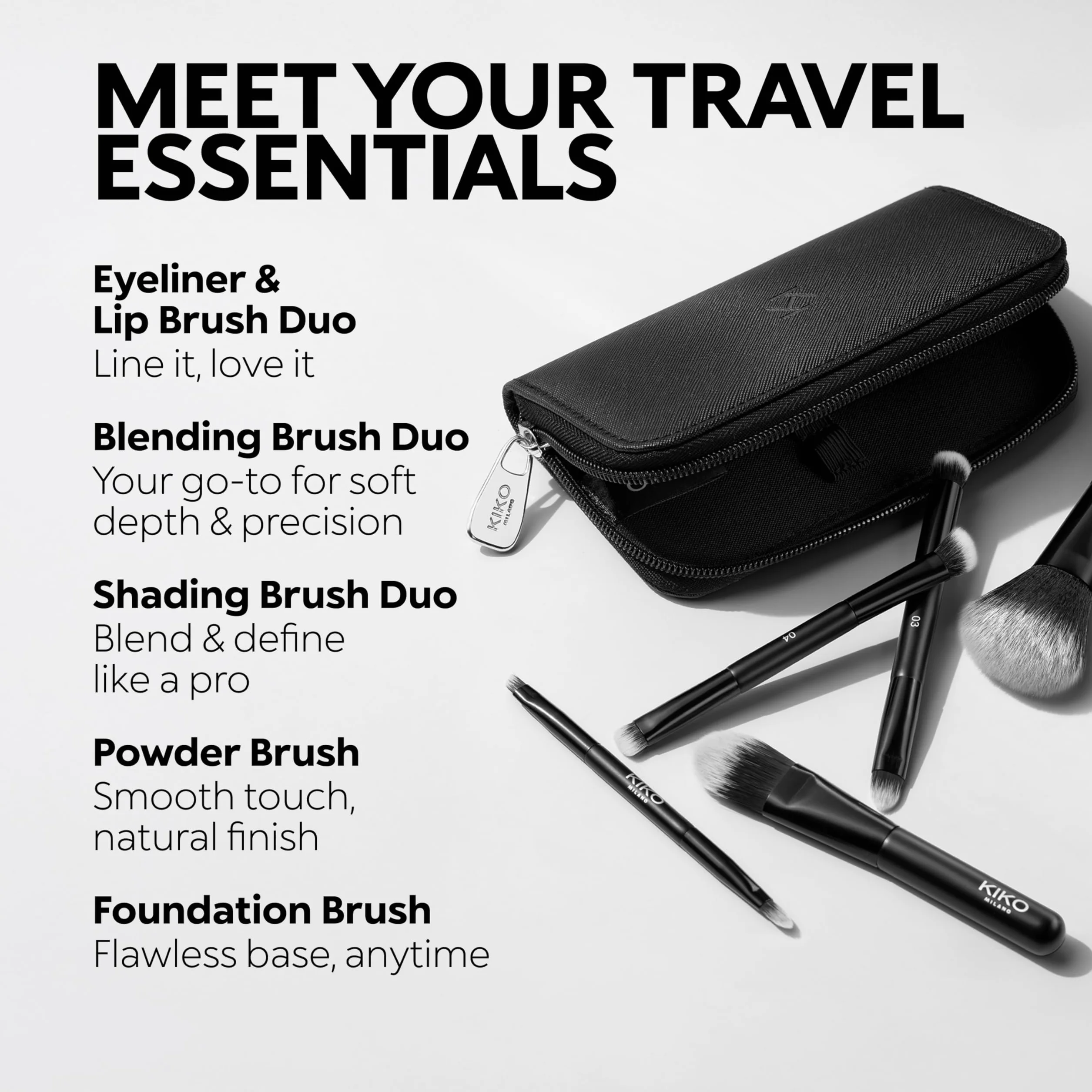 KIKO Milano Travel Brush Set Estuche de viaje 5 brochas profesionales