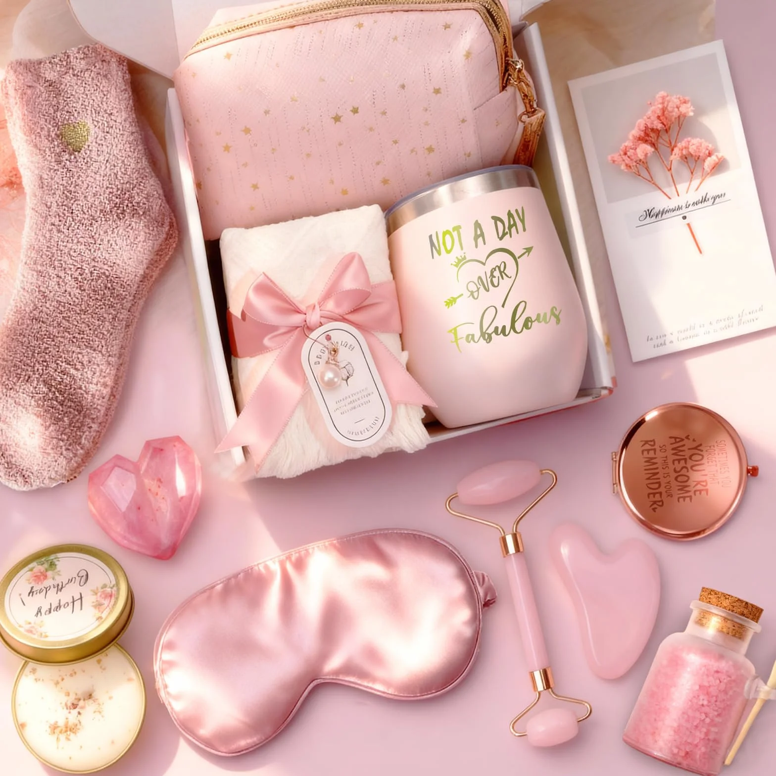 Regalos de cumpleaños para mujeres: caja de regalo para ella, cesta de regalo con vaso para hermana, regalos, novia, esposa, madre, juego de cesta de regalo relajante para Navidad, día de San Valentín