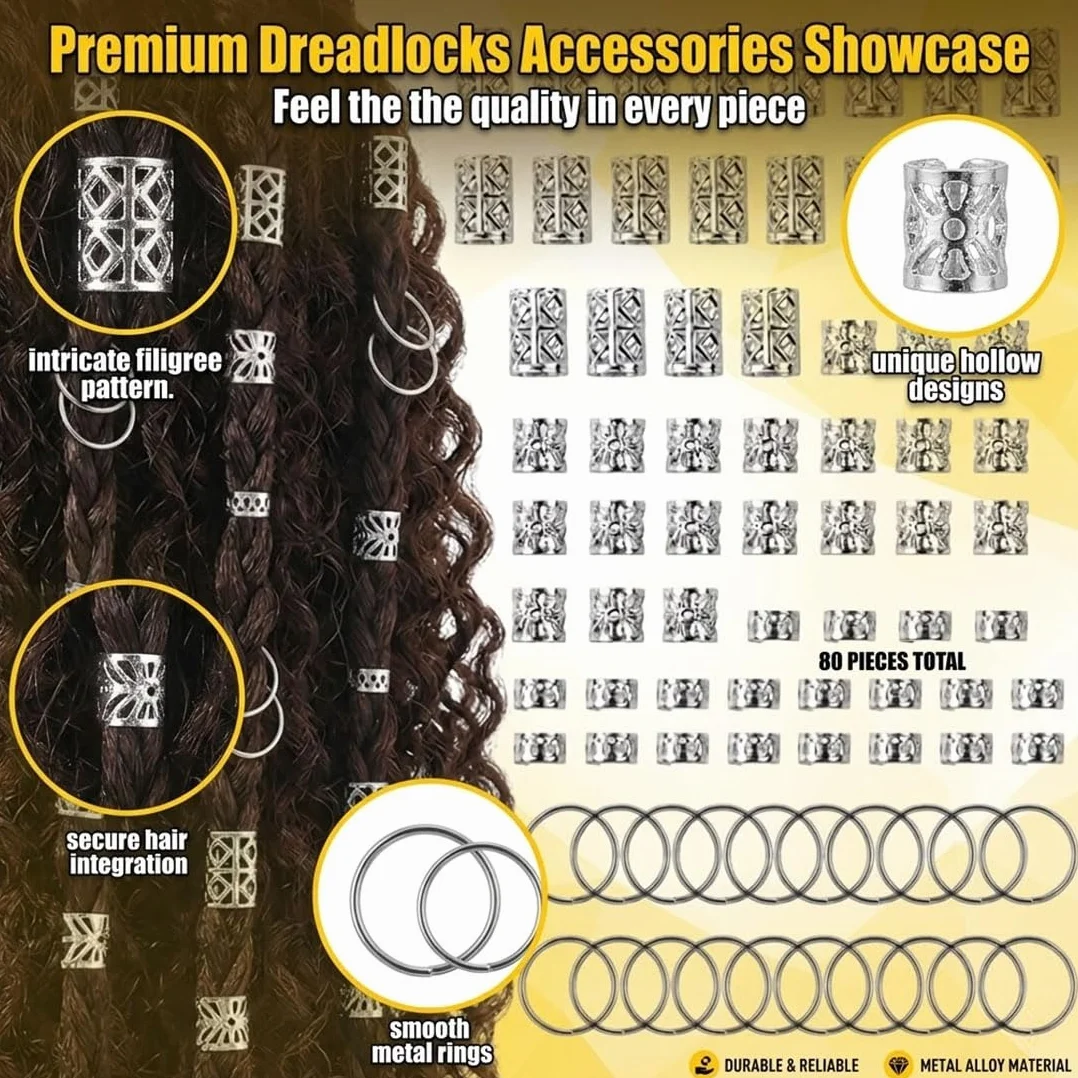 Accesorios Pelo Plateados Anillos Ajustables Rastas Bobinas Joyería Estándar