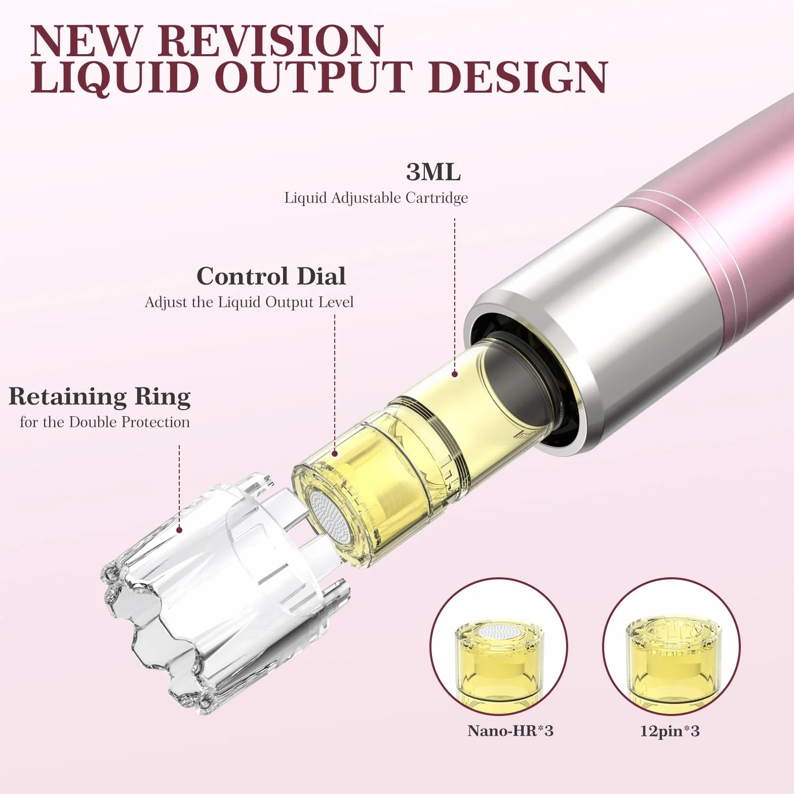 PELCAS Dermapen Aplicador Automático de Suero 5 Niveles Profesional con 6 Cartuchos Oro Rosa