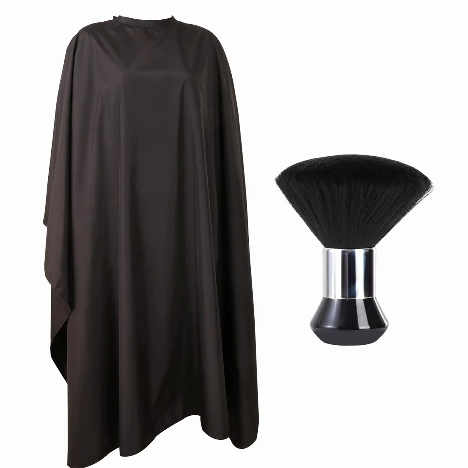 Cepillo de plumero de capa y cuello, impermeable, capa de corte de pelo de poliéster, capa de corte de pelo con cuello elástico ajustable (negro)