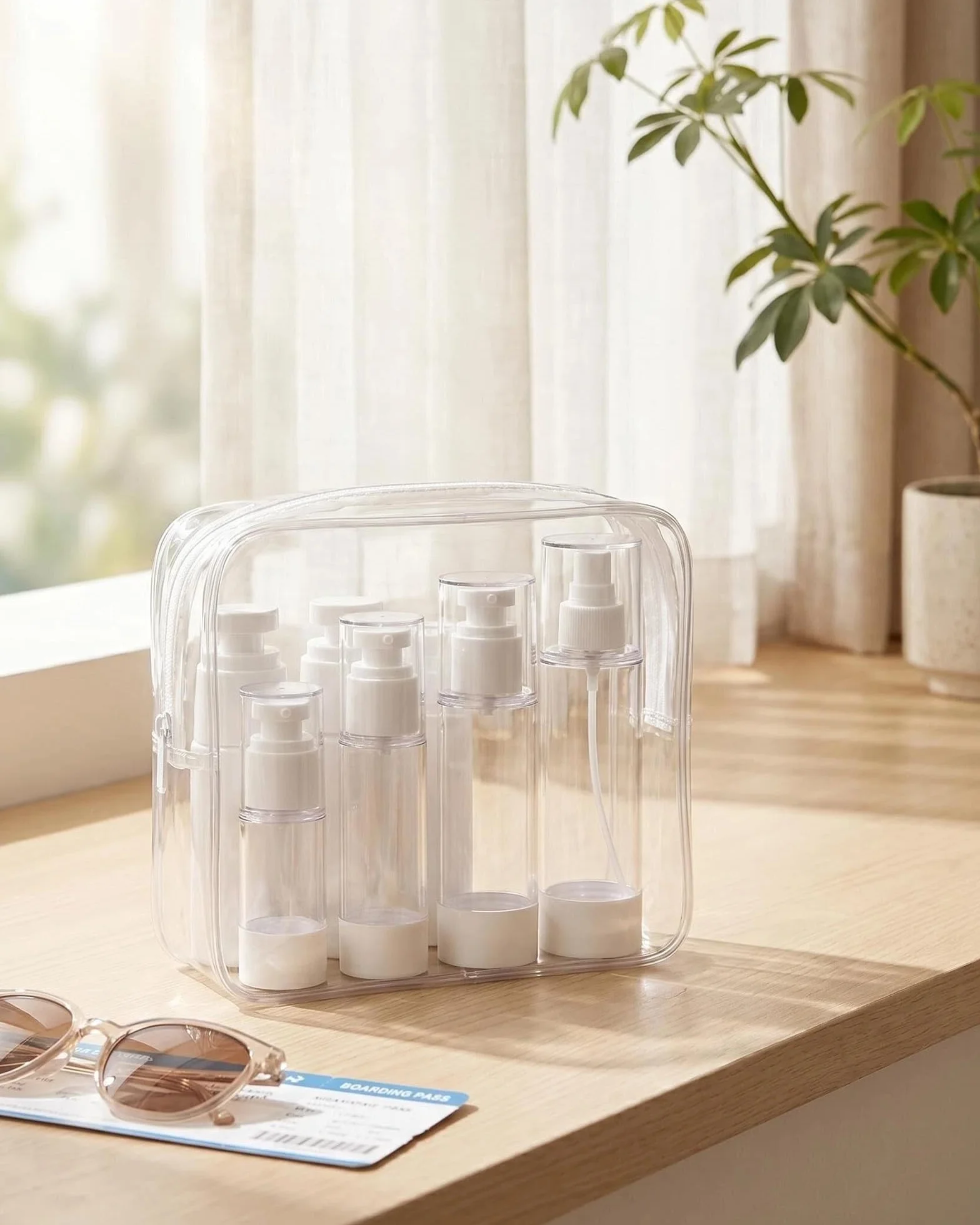 Lammcou bote spray viaje mini 3 uds, botella airless con bomba cosmética antifugas recargable 50ml