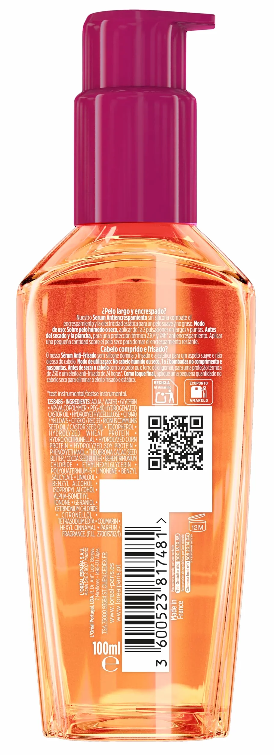 L'Oreal Paris Elvive Dream Long Sérum Stop Frizz Anti Encrespamiento, 100 ml (Paquete de 1)