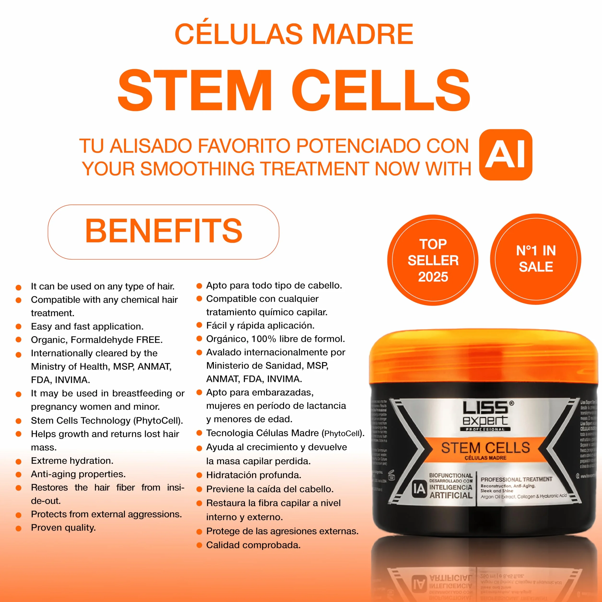 Liss Expert Professional Tratamiento Alisador con Células Madre, Keratina Orgánica y Aceite de Argán