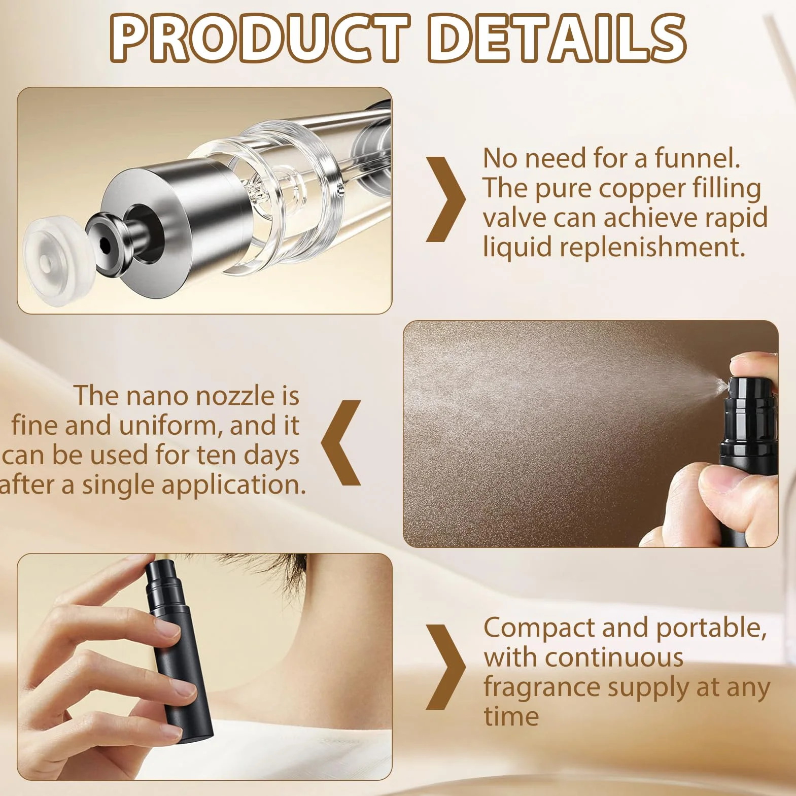 Atomizador Perfume Recargable Aluminio 5ml Mini Pulverizador Portátil Viaje Botella Spray Colonia Rellenable Negro