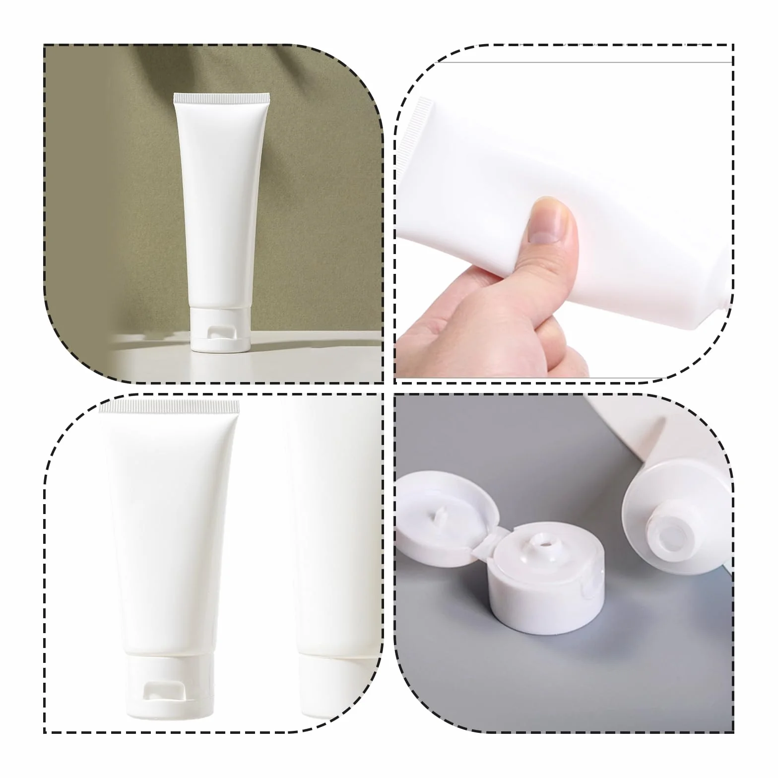 Tubos Plásticos Blancos 50ml para Loción Cosmética, Botellas Compresión Rellenables, Muestras Viaje