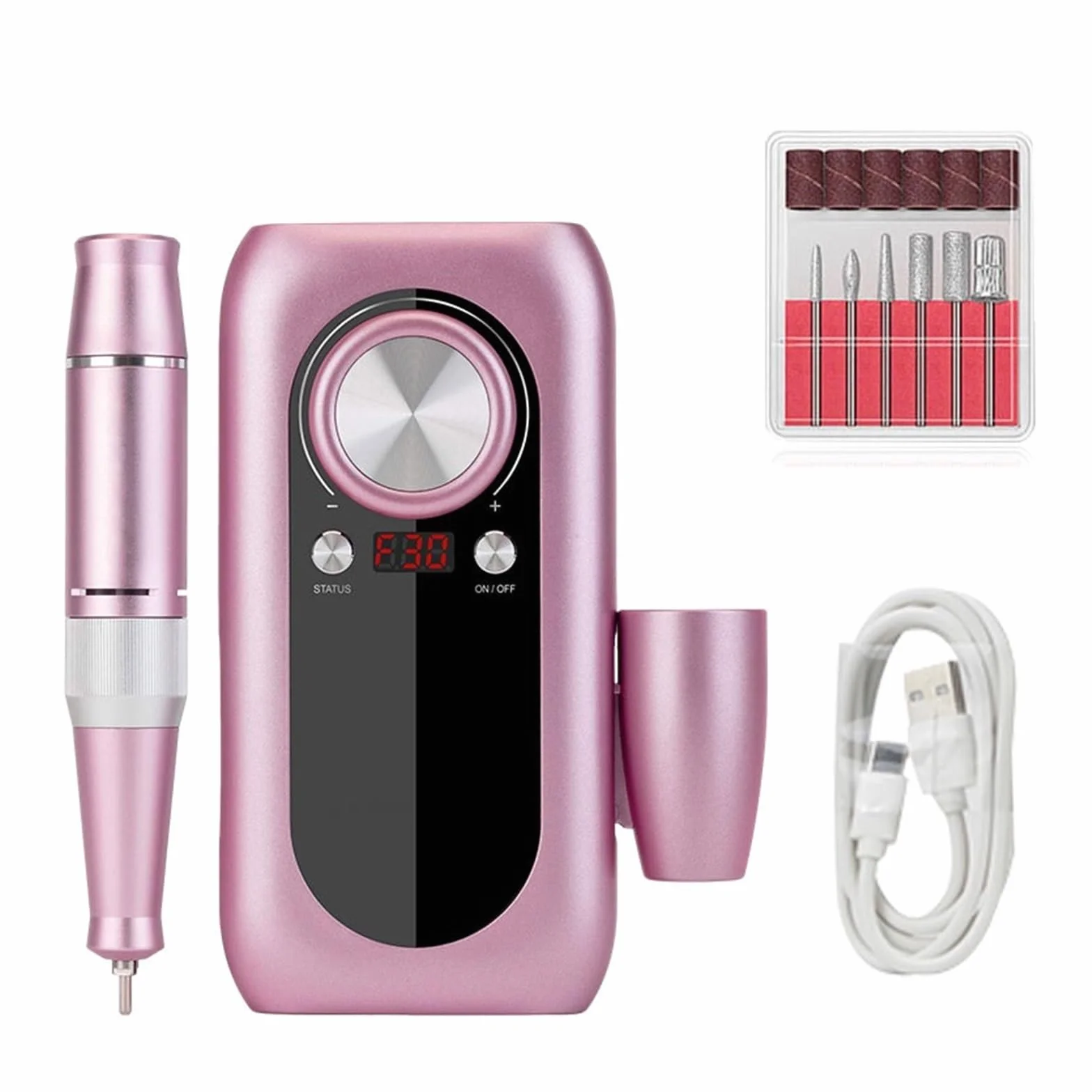 Taladro eléctrico for uñas, máquina de manicura profesional de 30000RPM, aparato for manicura, Kit de pedicura, lima de uñas con herramienta cortadora de uñas(Pink-C)