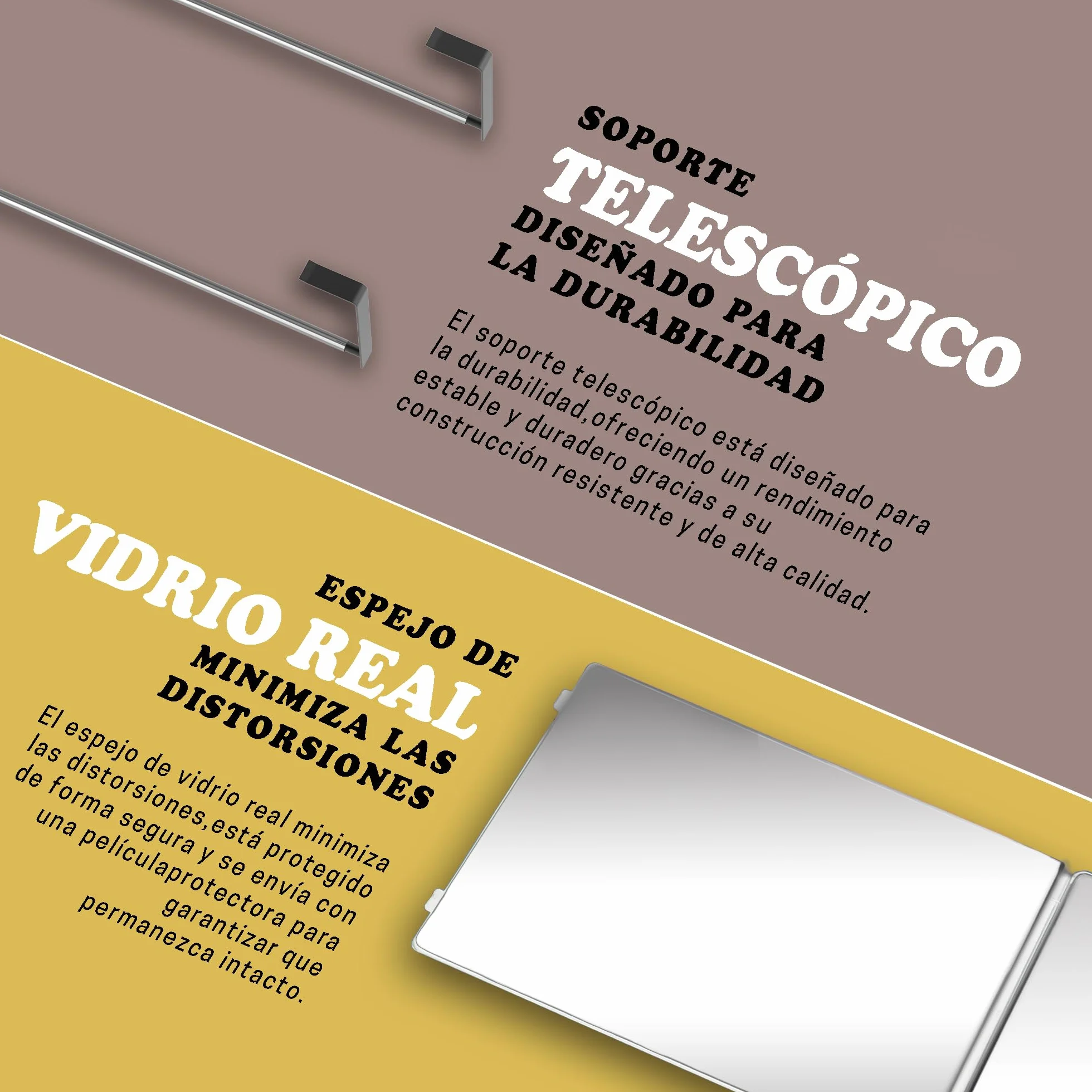 Espejo de 360 grados plegable 3 lados para peluquería, altura ajustable con ganchos