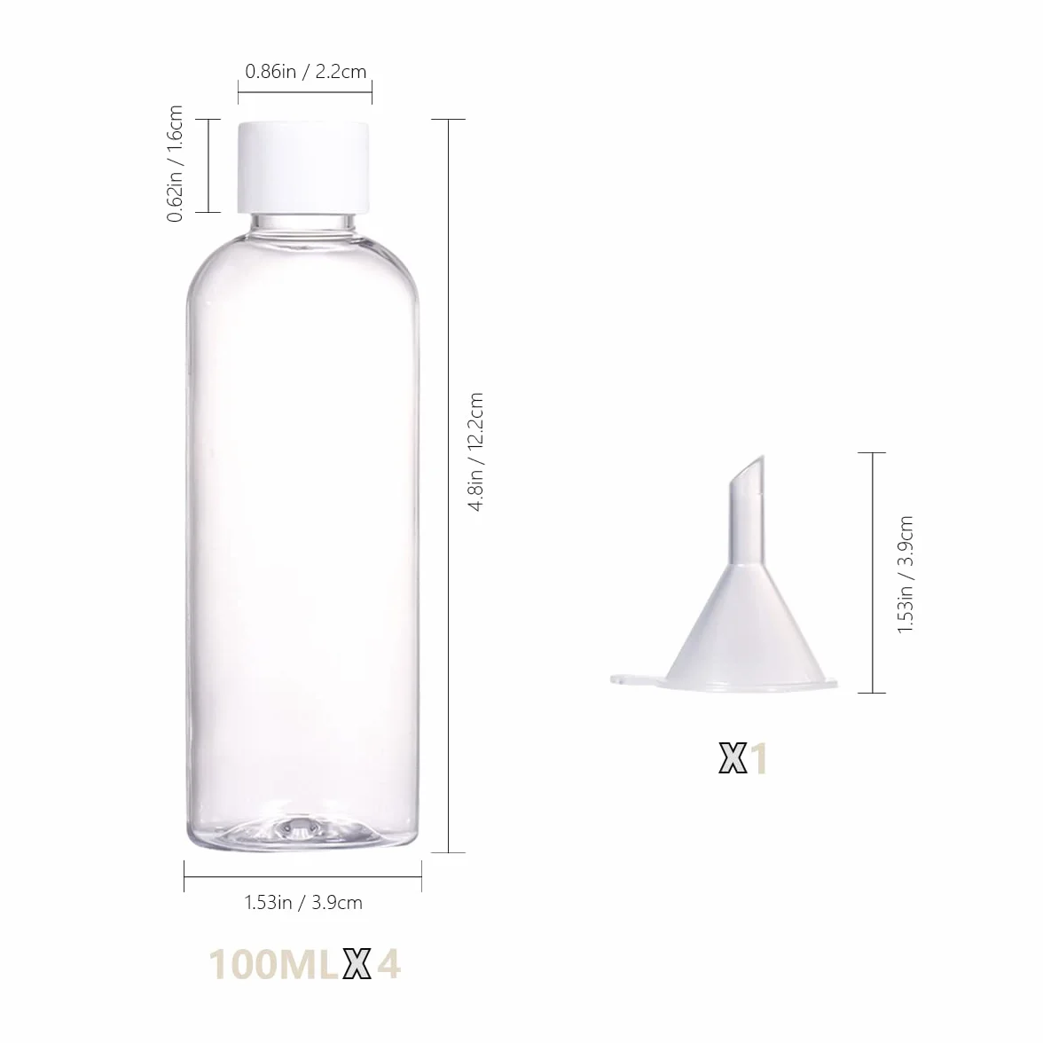 Botellas de Viaje Recargables 100 ml Plástico Transparente con Tapas de Rosca