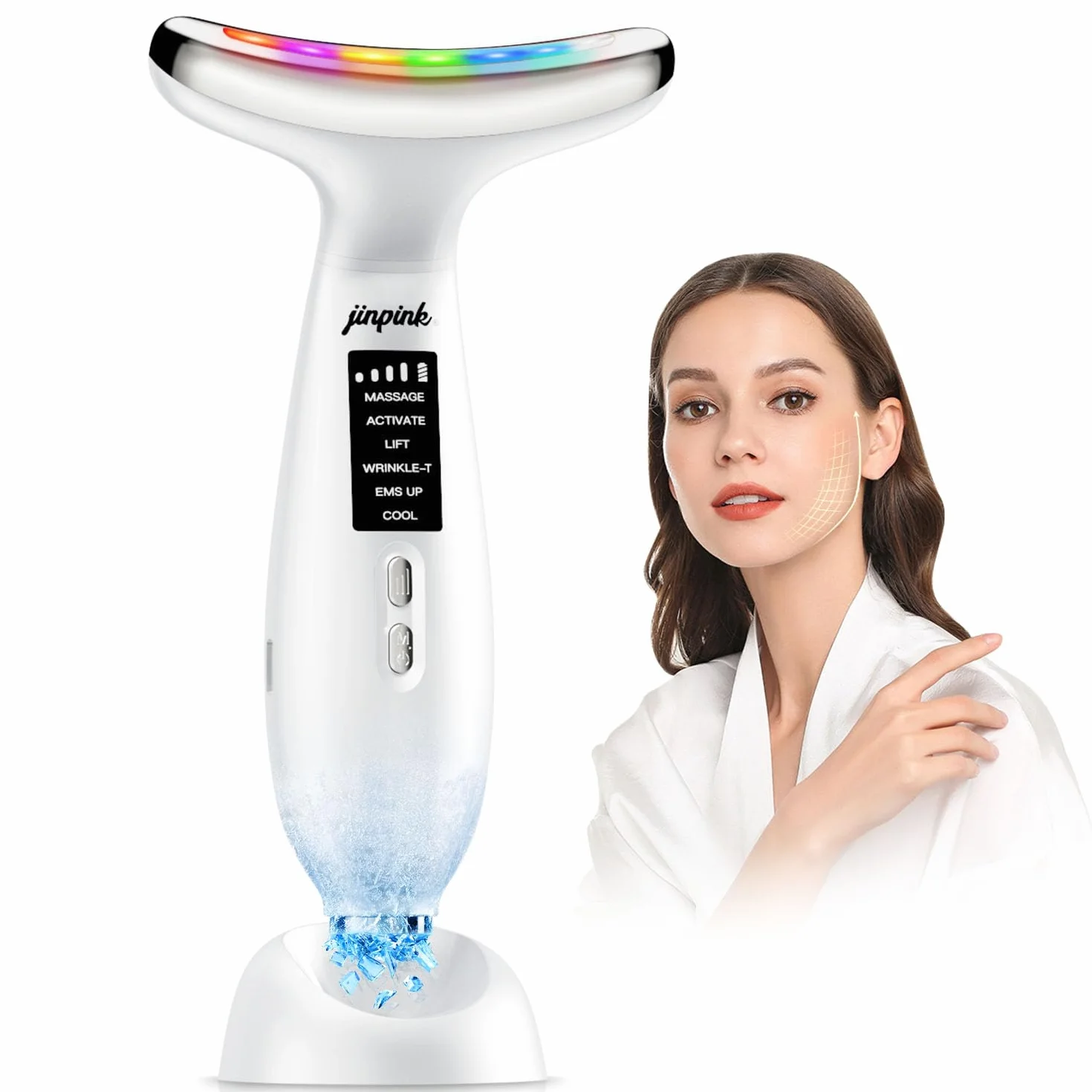 Masajeador Facial Eléctrico Masaje Reafirmante: Masajeador para Cara y Cuello con 6 Modos LED 7 Colores - 5℃ Frío y 45℃ Calor EMS Lifting Facial - Aparato Antiarrugas Gua Sha Papada Vibración Sónica