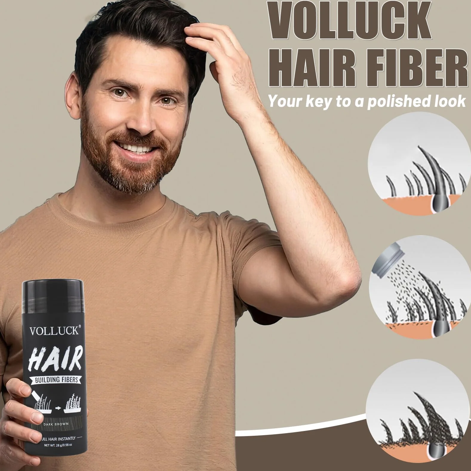 Fibras Capilares 28g Cobertura Instantánea Cabello Fino Volumen Natural Larga Duración Castaño Oscuro