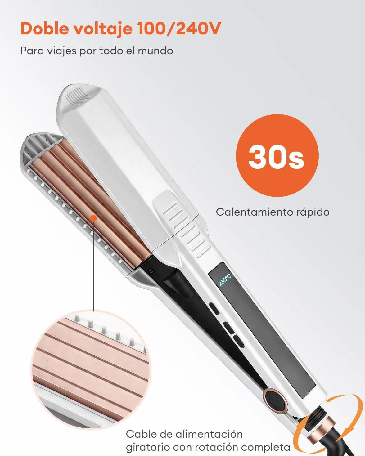 Planchas del Pelo Ceramic Crimp 3 in 1, Cerámica Anti-Estática, 6 Temperatura Ajustables 130-230 ℃, Calentamiento Instantáneo, Rizador Pelo Ondas Para Crear Volumen y Textura