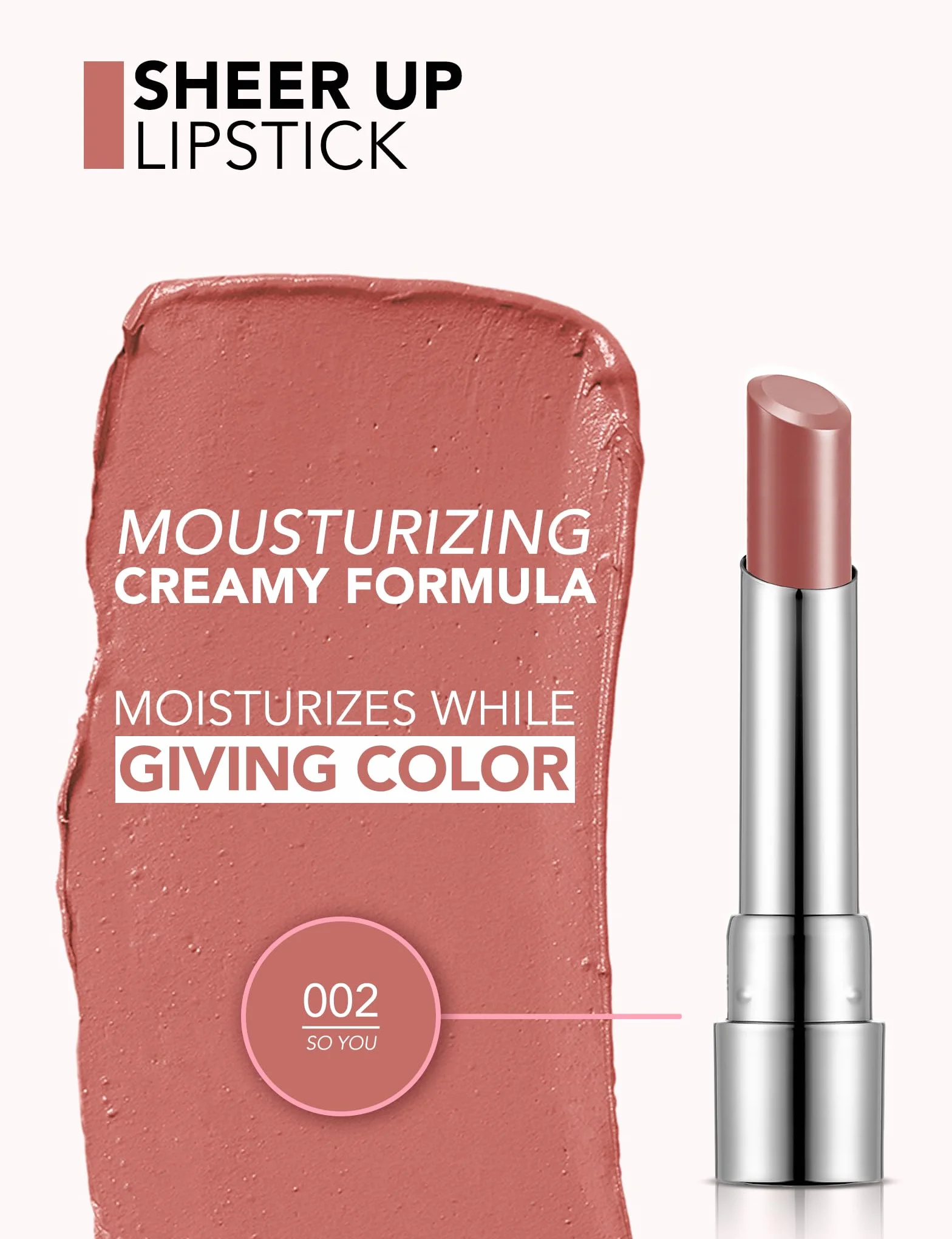 Flormar Sheer Up Lipstick Hidratante Larga Duración Color Natural Brillo Ligero 002 So You