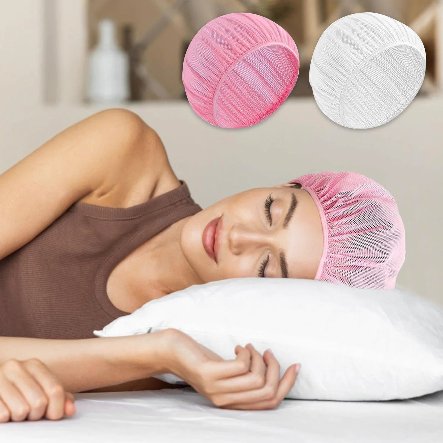 Tapa De Malla Transpirable 8 Piezas, Cómoda Y Seca, Productos Para El Cuidado Del Cabello (Blanco, Rosa)