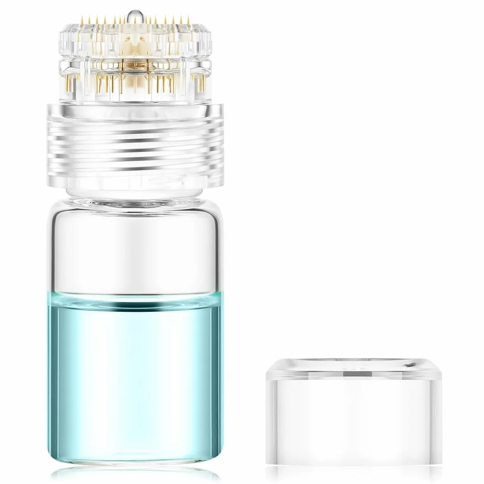 Microneedling Stamp 0.25 mm Titanium Needles, Dermaroller Facial, Titanium Beard Roller, 20 Pin with Refillable Serum Bottle