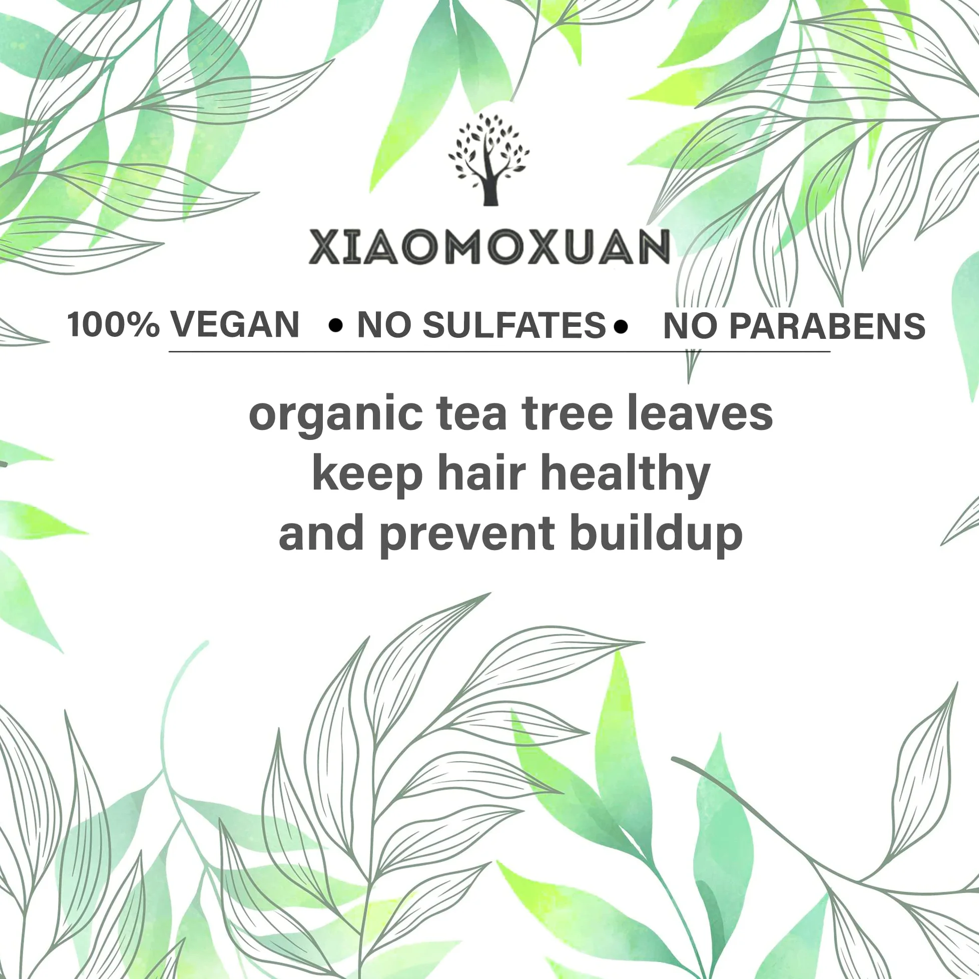 Xiaomoxuan Champú hidratante con aceite de árbol de té orgánico para todo tipo de cabello, limpieza profunda para cuero cabelludo seco, picazón o graso, fórmula vegana, sin parabenos ni sulfatos, 300