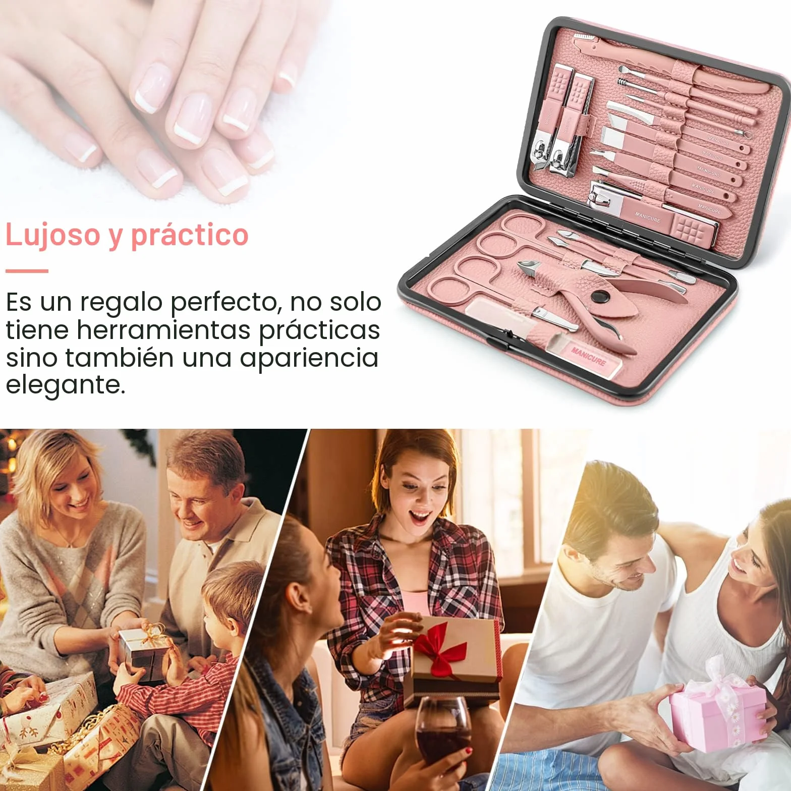 Set de Manicura y Pedicura 18 PCS Acero Inoxidable Cortaúñas Profesional con Estuche de Viaje Cuero